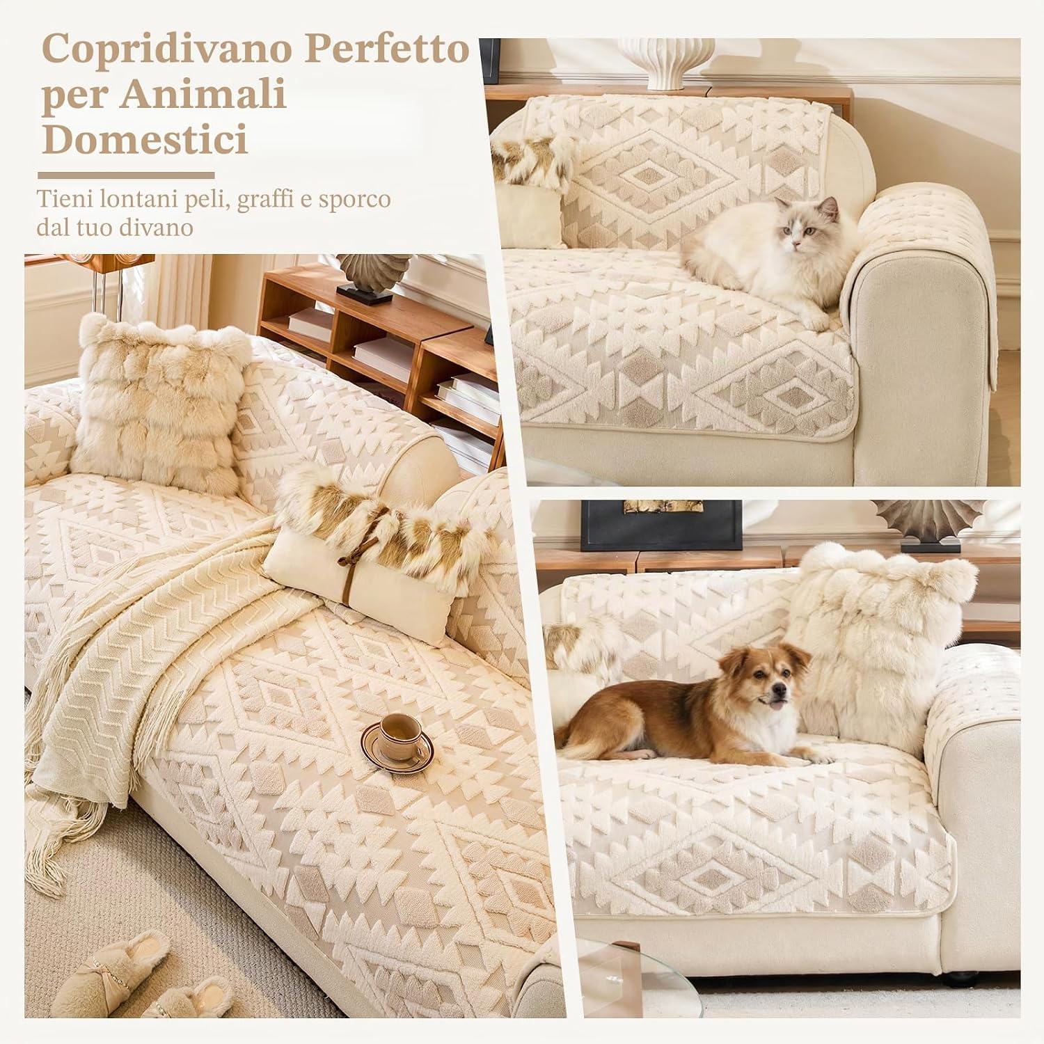 Detalle de WEYOND Copridivano Antiscivolo in Morbido Pile Lavabile 90 x 210 cm Beige – Protezione universale per 2/3/4 posti