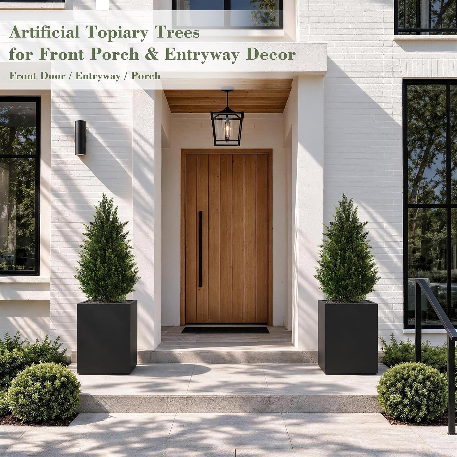 Thumbnail 6 de Vitalismo NOHK0011 Artificial Cedar Topiary Trees, 3 ft Set of 2, UV-Resistant PE