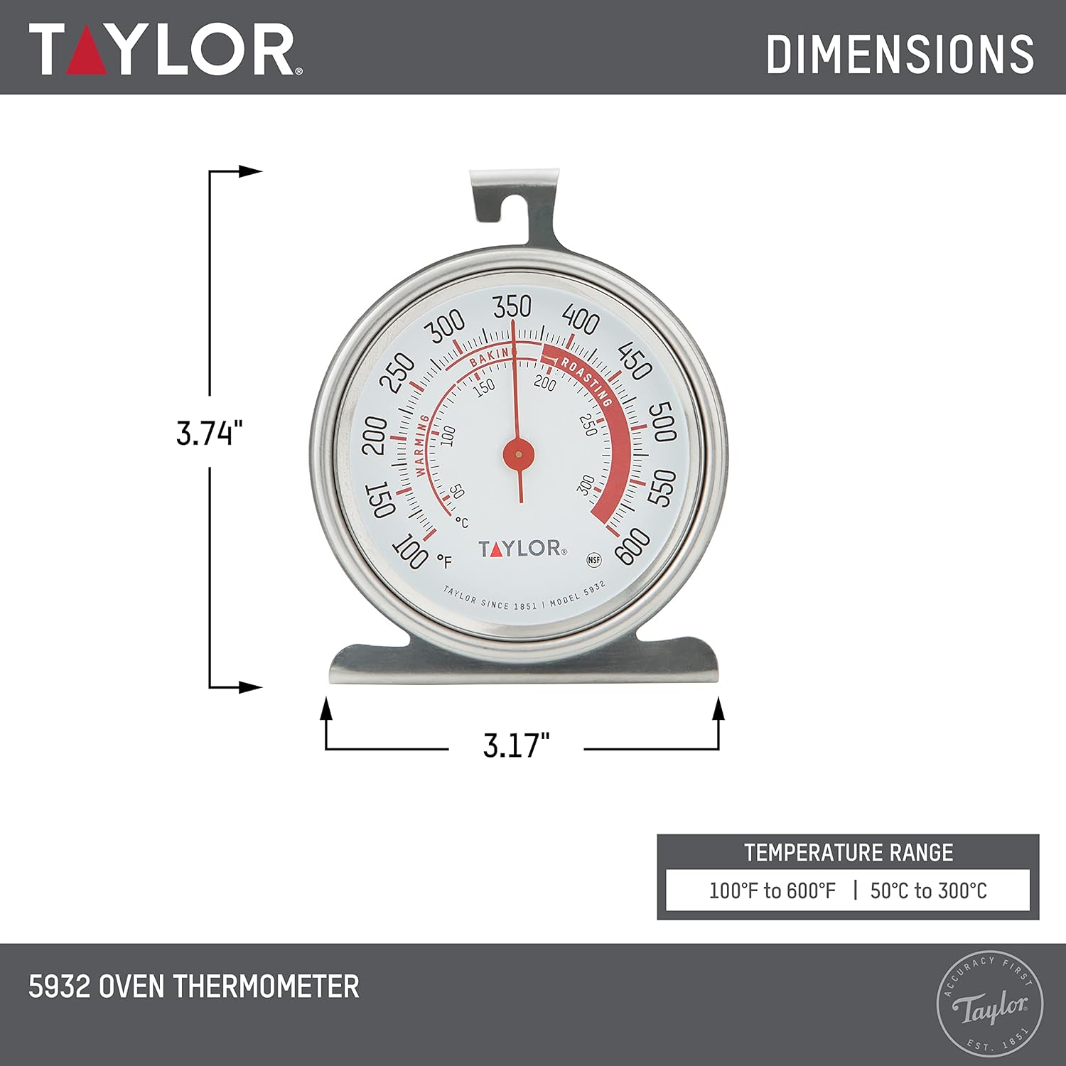 Thumbnail 2 de Taylor Precision Products Large Dial Thermometer (Silver) — Extra-Large Oven Dial