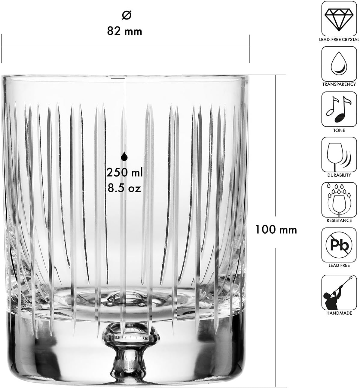 Detalle de Krosno Saga: Bicchieri da whisky 250 ml, set 4 in crystallo intagliato, artigianali