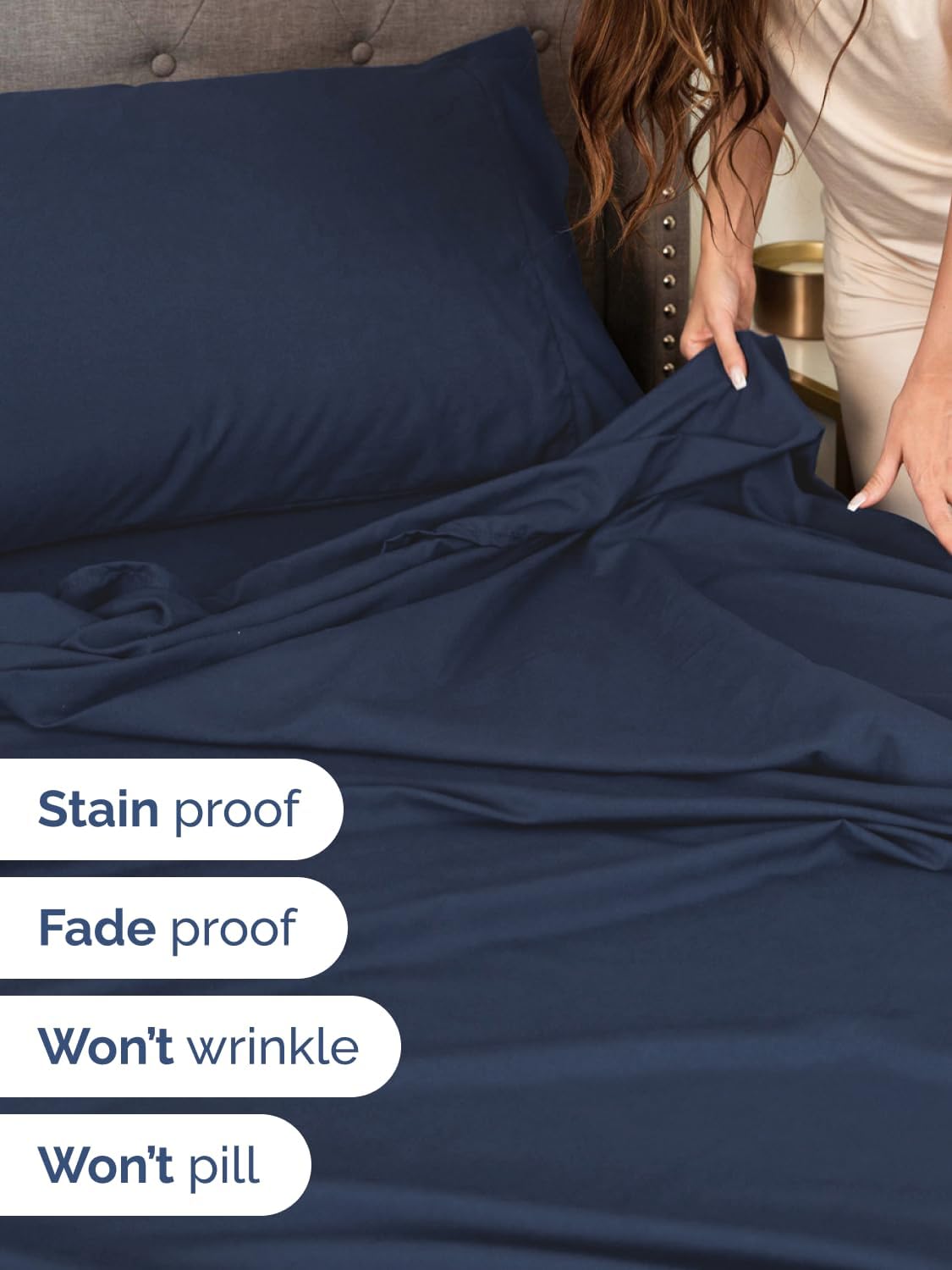 Detalle 2 de CGK Unlimited 21InchQueenNavyBlue Extra-Deep Queen Sheet Set, Navy Blue