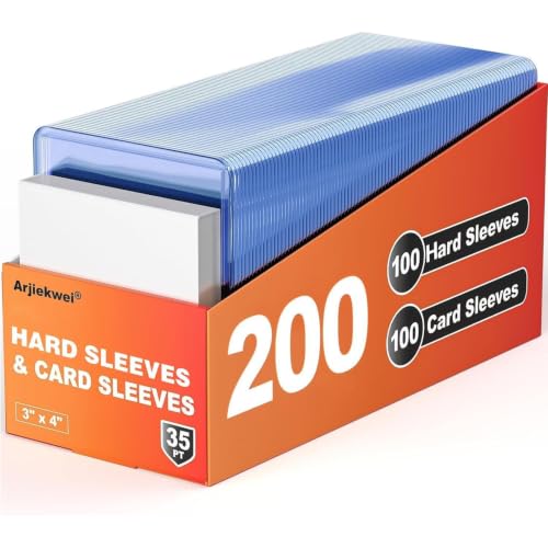 Detalle de Arjiekwei 200 Card Sleeves Hard Plastic & Soft Sleeve Set (3" x 4"), 100 Hard & 100 Soft Protectors