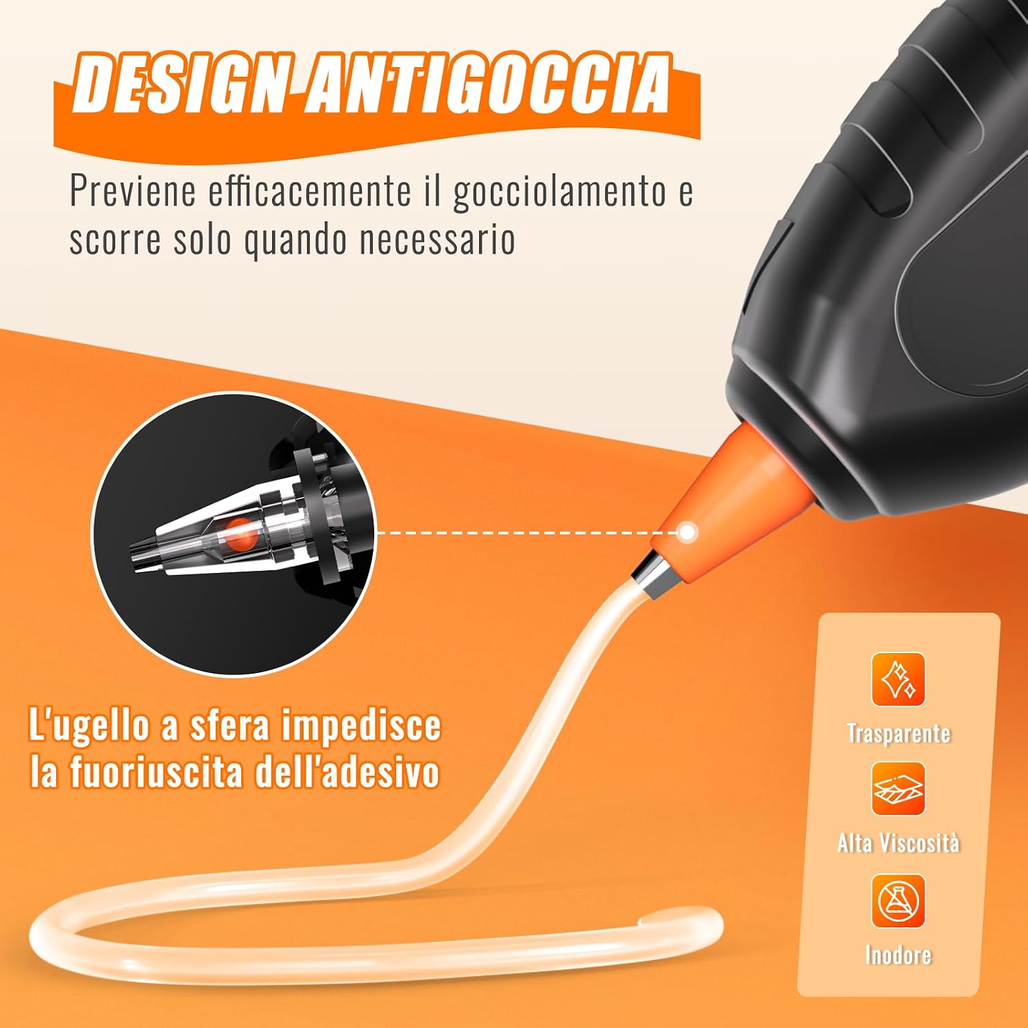 Detalle de BURNNOVE Pistola per Colla a Caldo Senza Fili: 3000mAh, USB-C e 40 bastoncini 7×150mm per bricolage