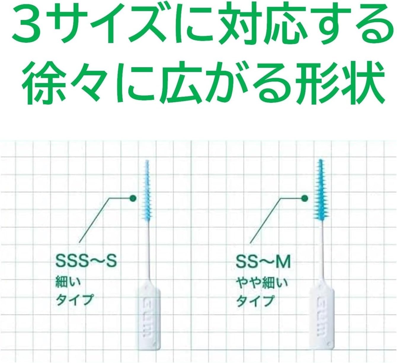 Detalle de GUM ソフトピック 歯間ブラシ SSS〜Sサイズ ゴムタイプ 40本入×4個