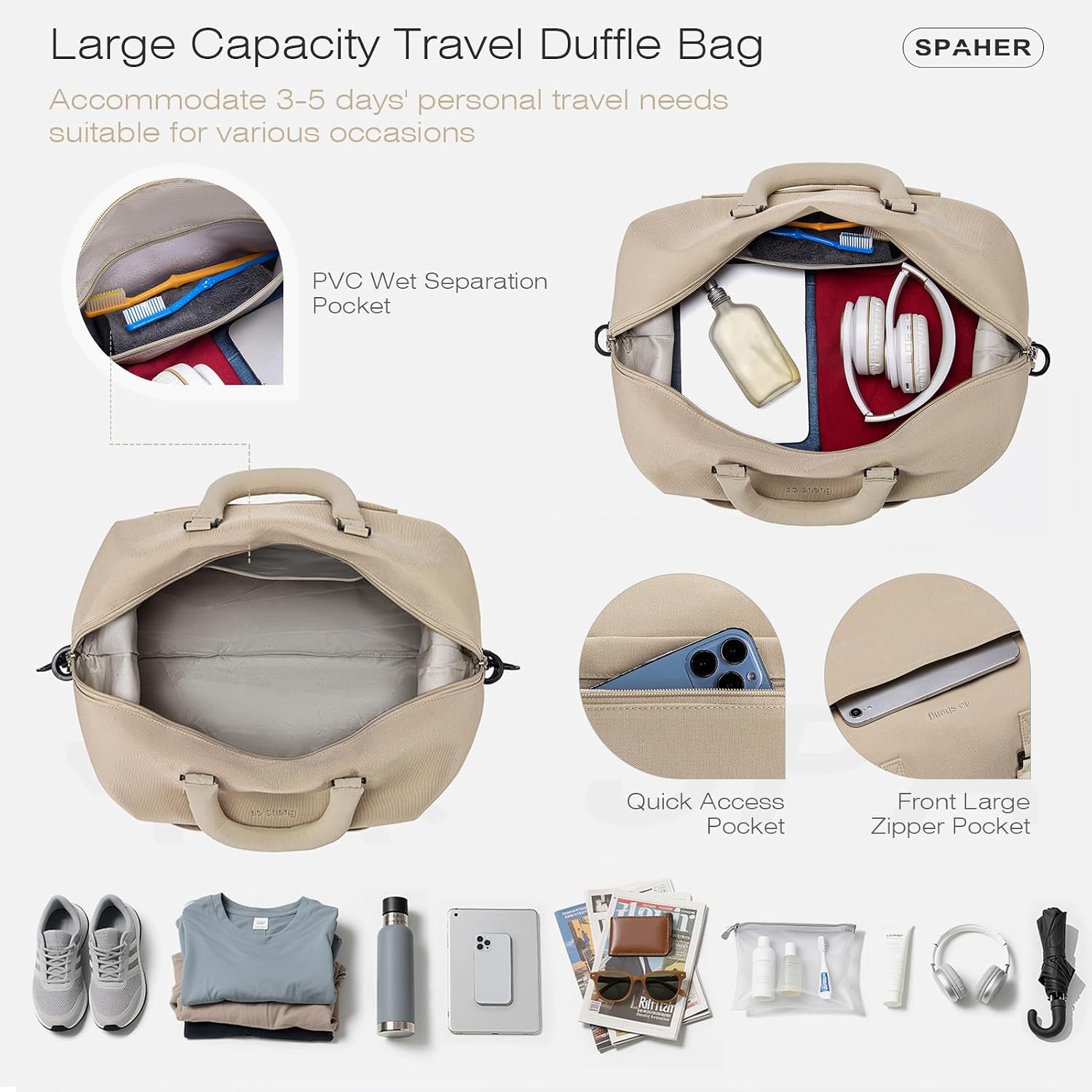 Thumbnail 3 de SPAHER Cabin Bag 40x30x20cm – Compact, Waterproof Carry-On Duffle for Travel