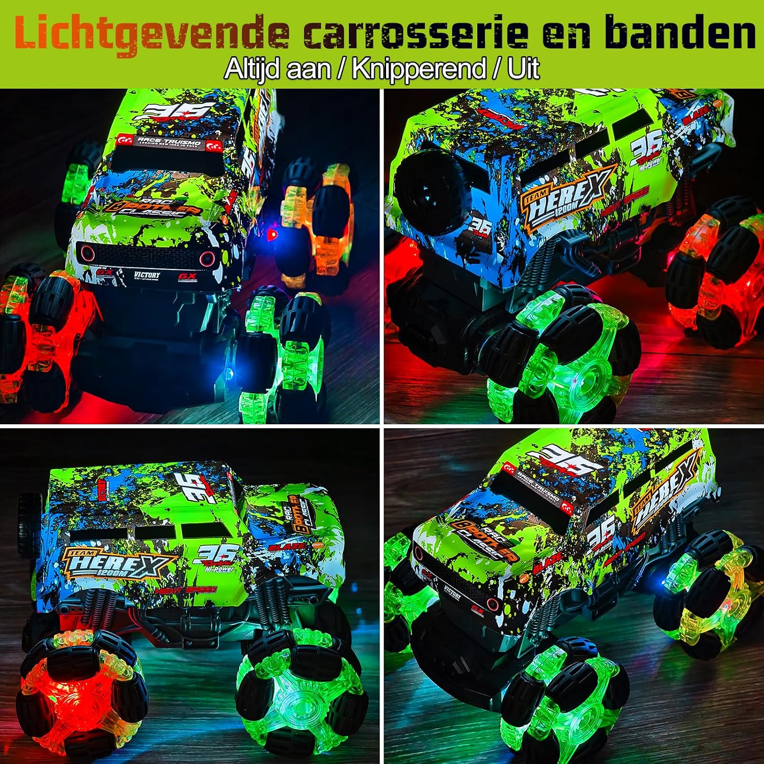 Detalle 2 de PENGBU RC 000-033 RC-monstertruck met verlichting, muziek en 360°-draaiing