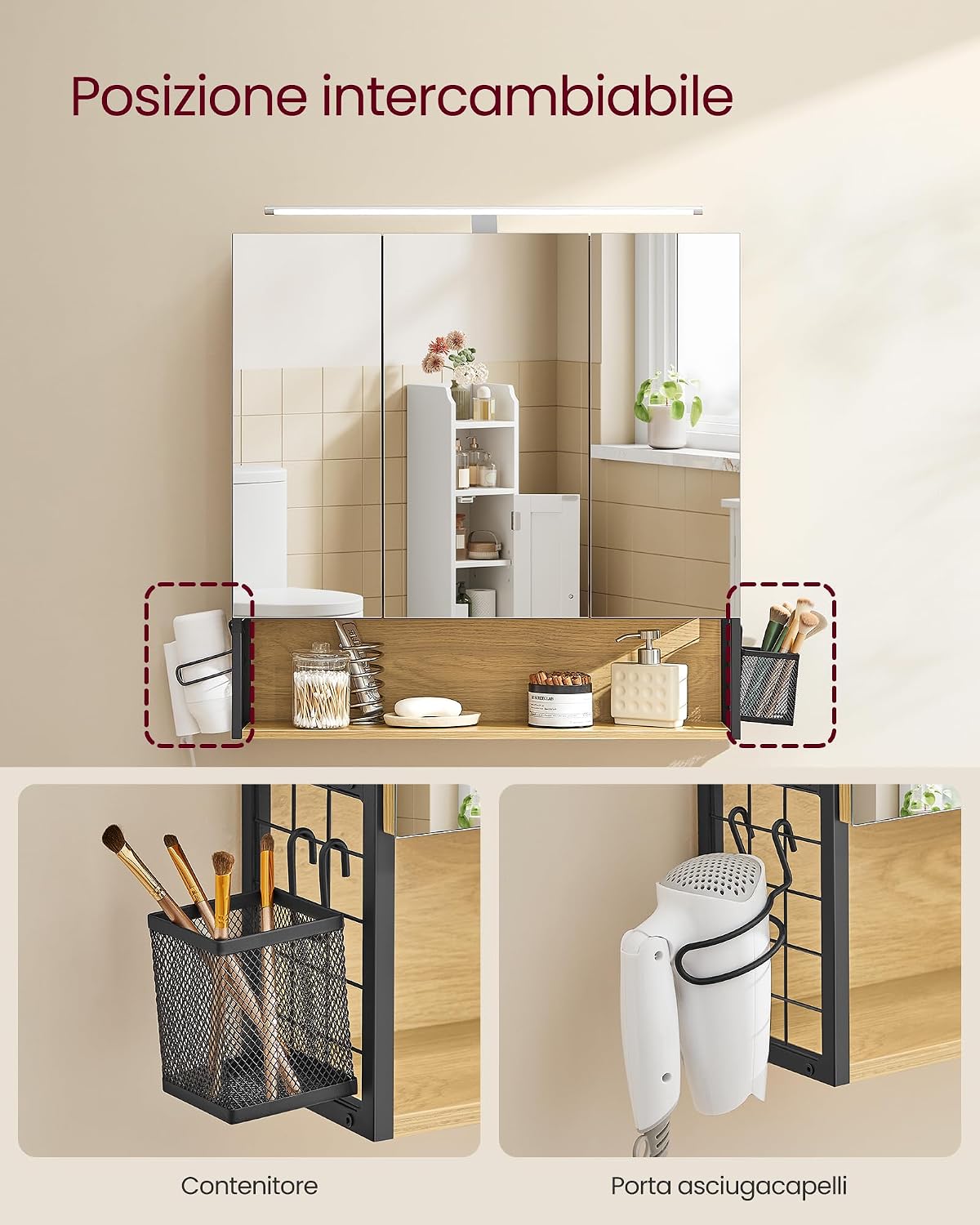 Thumbnail 5 de VASAGLE BBK124Y01 Armadietto bagno 14,5x70x70 cm
