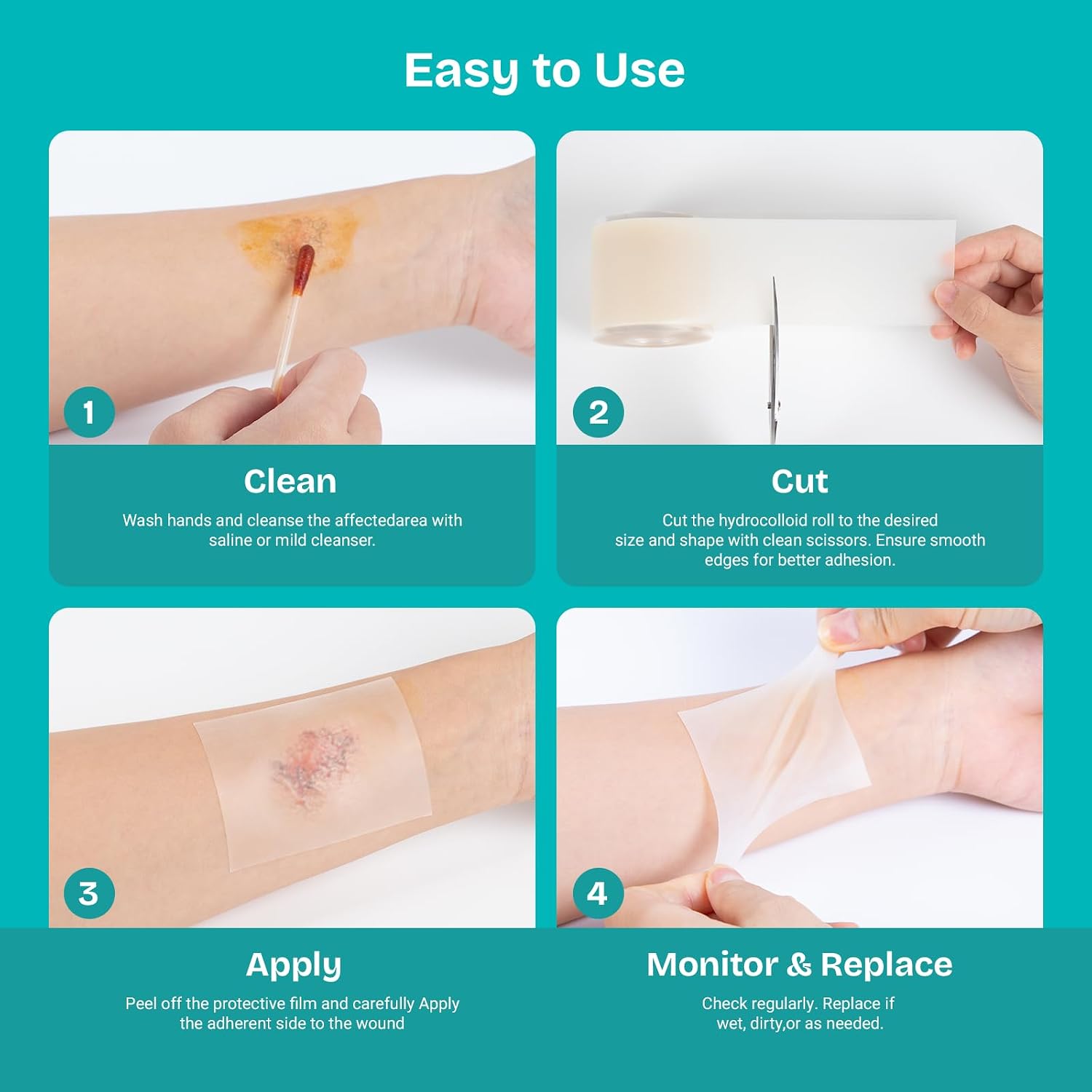 Detalle 2 de Hydrocolloid Wound Care Roll, 2 in x 16.5 ft, Waterproof Cut-to-Size Bandage