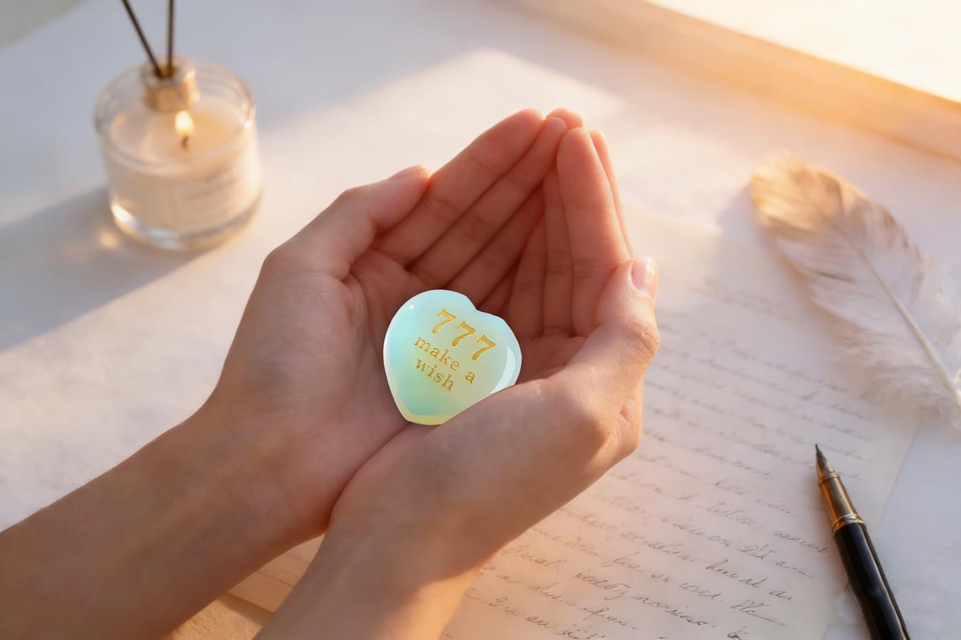Thumbnail 3 de AWARDSEN Good Luck Opal Heart Crystal with 777 Angel Number and 'Make a Wish' Engraving