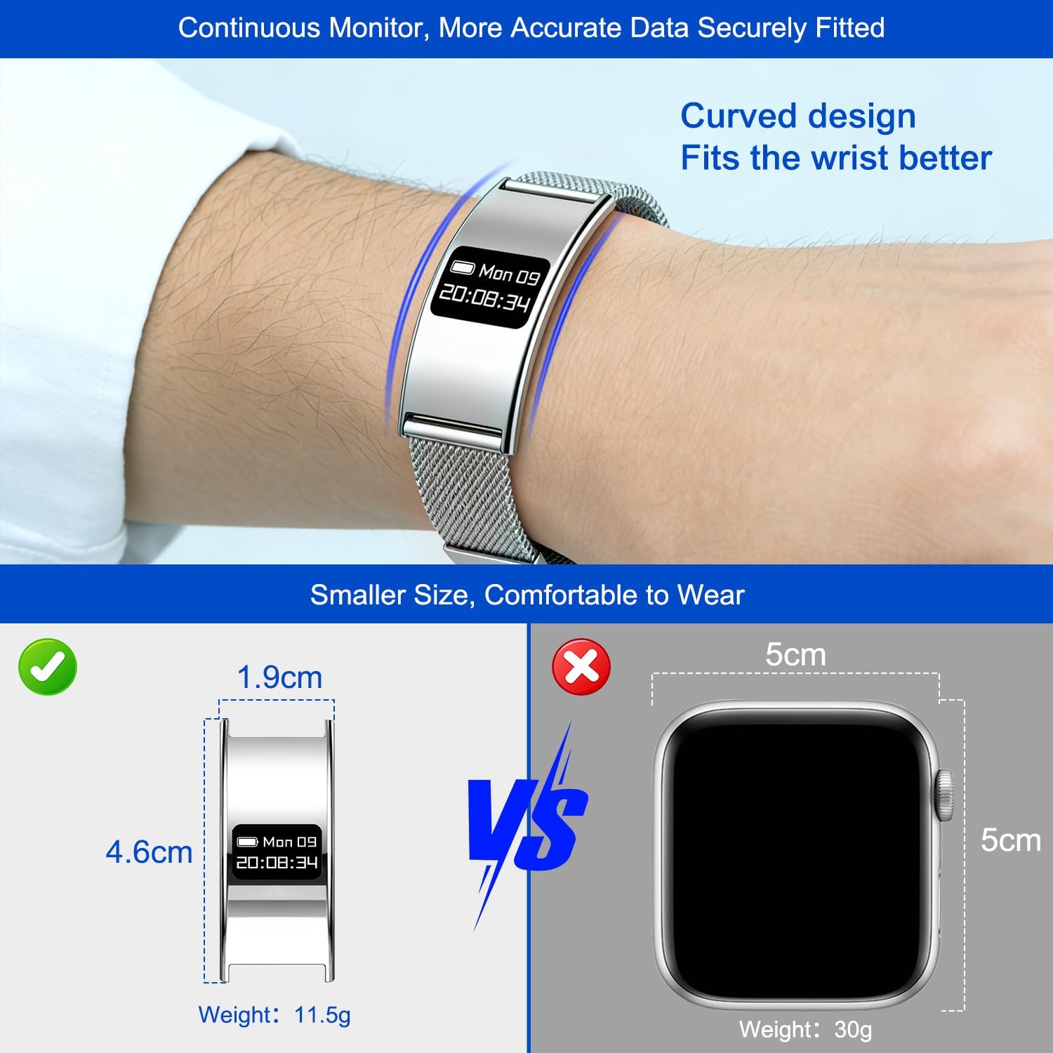 Detalle de Bracelet connecté WeBeqer (femme & homme) — Fitness tracker avec suivi cardio, SpO2 et sommeil, IP68