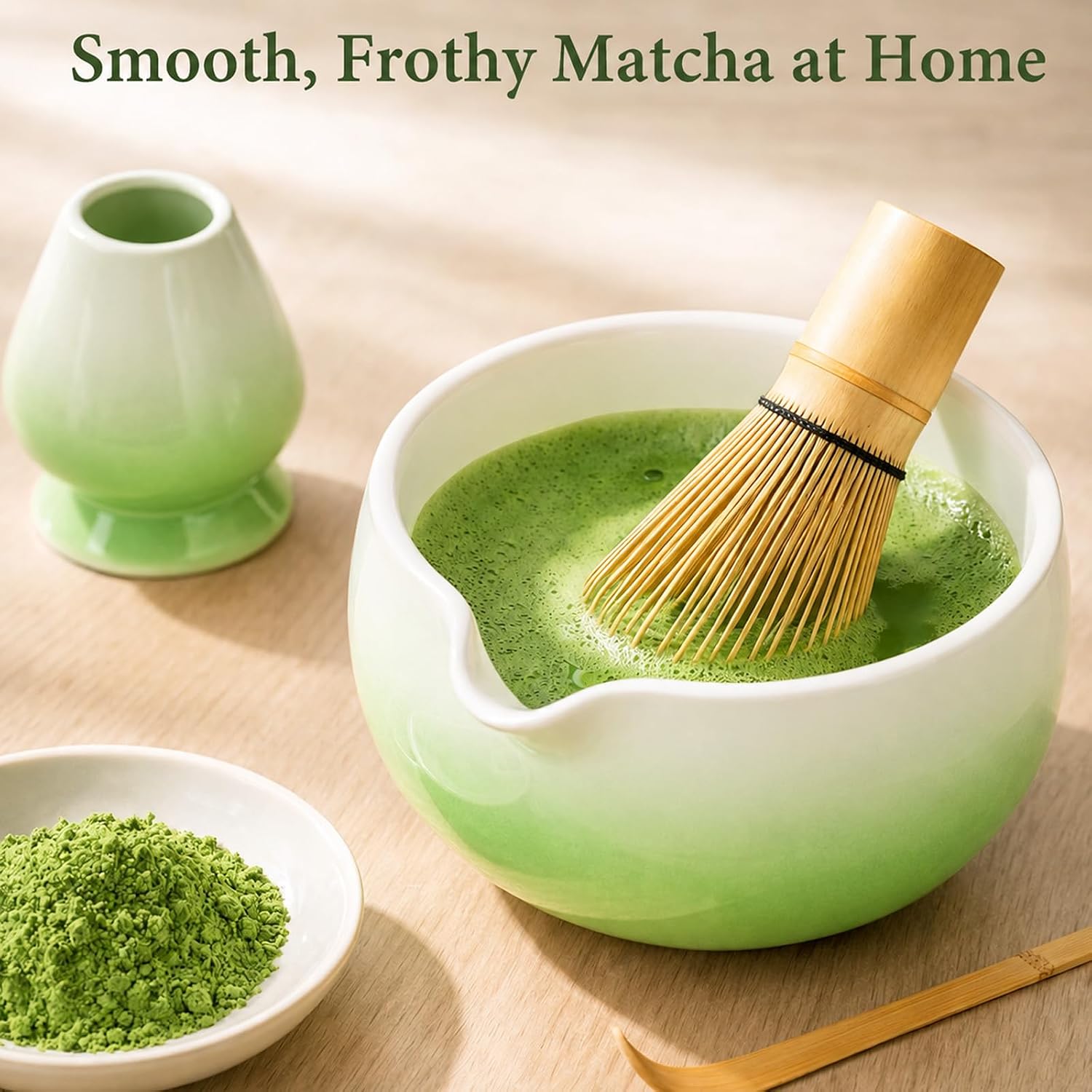 Thumbnail 2 de HUSHHAVN Matcha Whisk Set: Ceramic Matcha Kit with Bowl, Holder, and 6-Piece Accessories