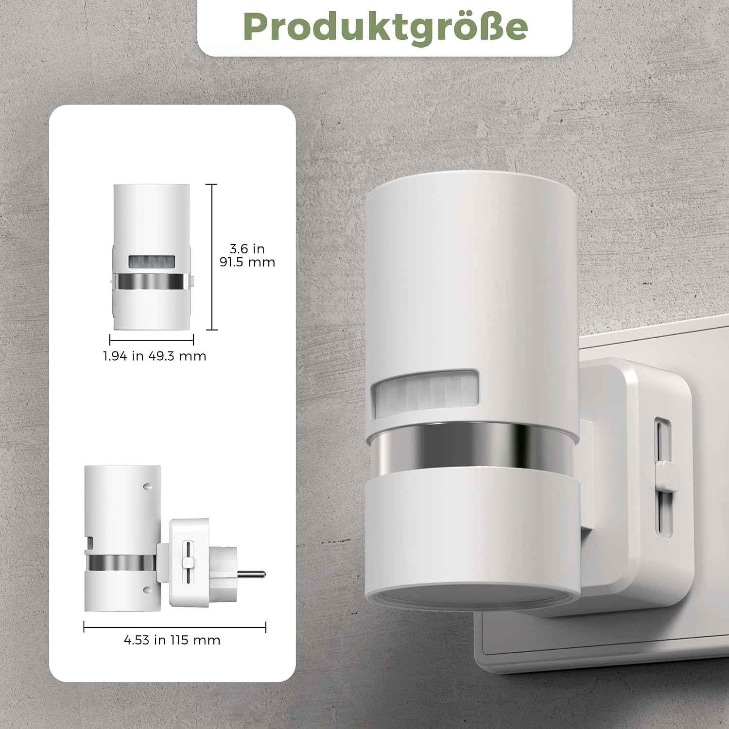 Detalle de LOHAS-LED Bewegungsmelder-Nachtlicht (2er-Set) mit 3 Modi: ON/AUTO/OFF, warmweiß 3000K, dimmbar für Steckdose