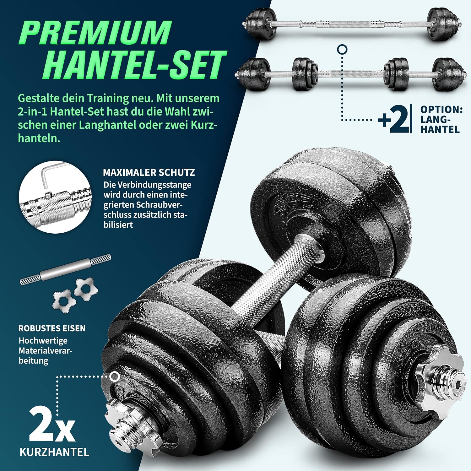 Detalle 2 de RE:SPORT 2 in 1 Hanteln Set 15-60kg 🏋
