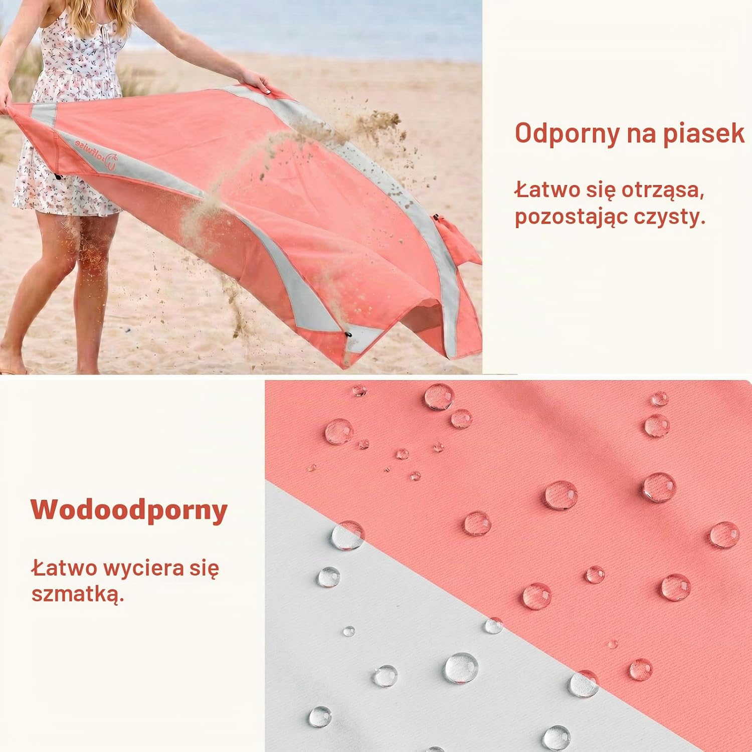 Detalle de Wolfwise 25213 – koc plażowy 275 × 305 cm, wodoodporny i antypiaszczysty
