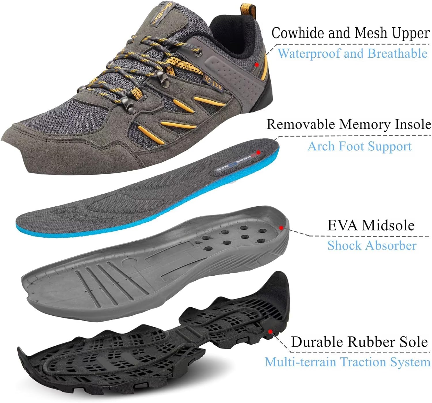 Detalle de SILENTCARE waterproof walking shoes for men – low rise non-slip trekking outdoors