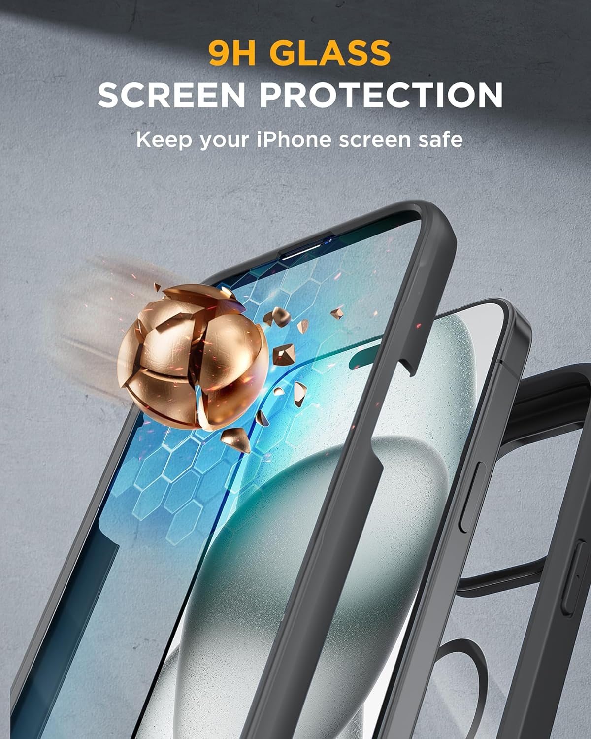 Detalle de Miracase 360-Grad Hülle für iPhone 15 mit MagSafe, integriertem 9H-Glas & Kameraschutz (Schwarz)