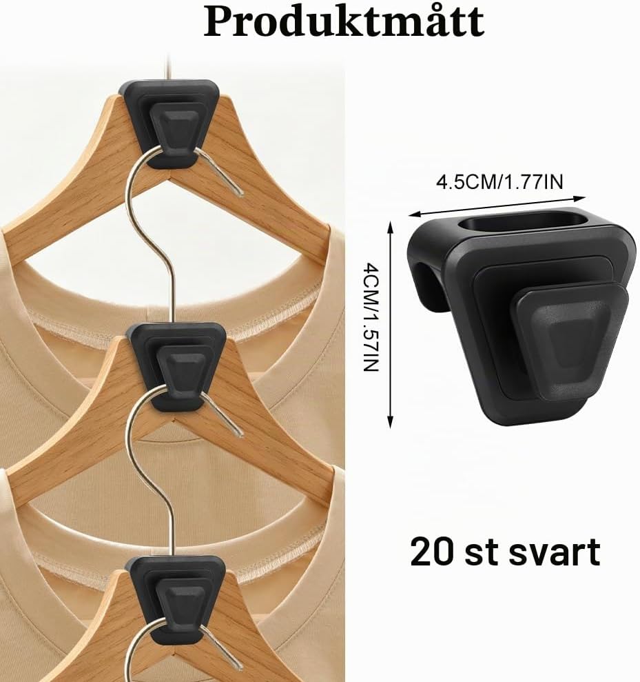 Detalle de Ainiv 20 rymdbesparande galgkrokar i svart ABS, upp till 2,5 kg per krok