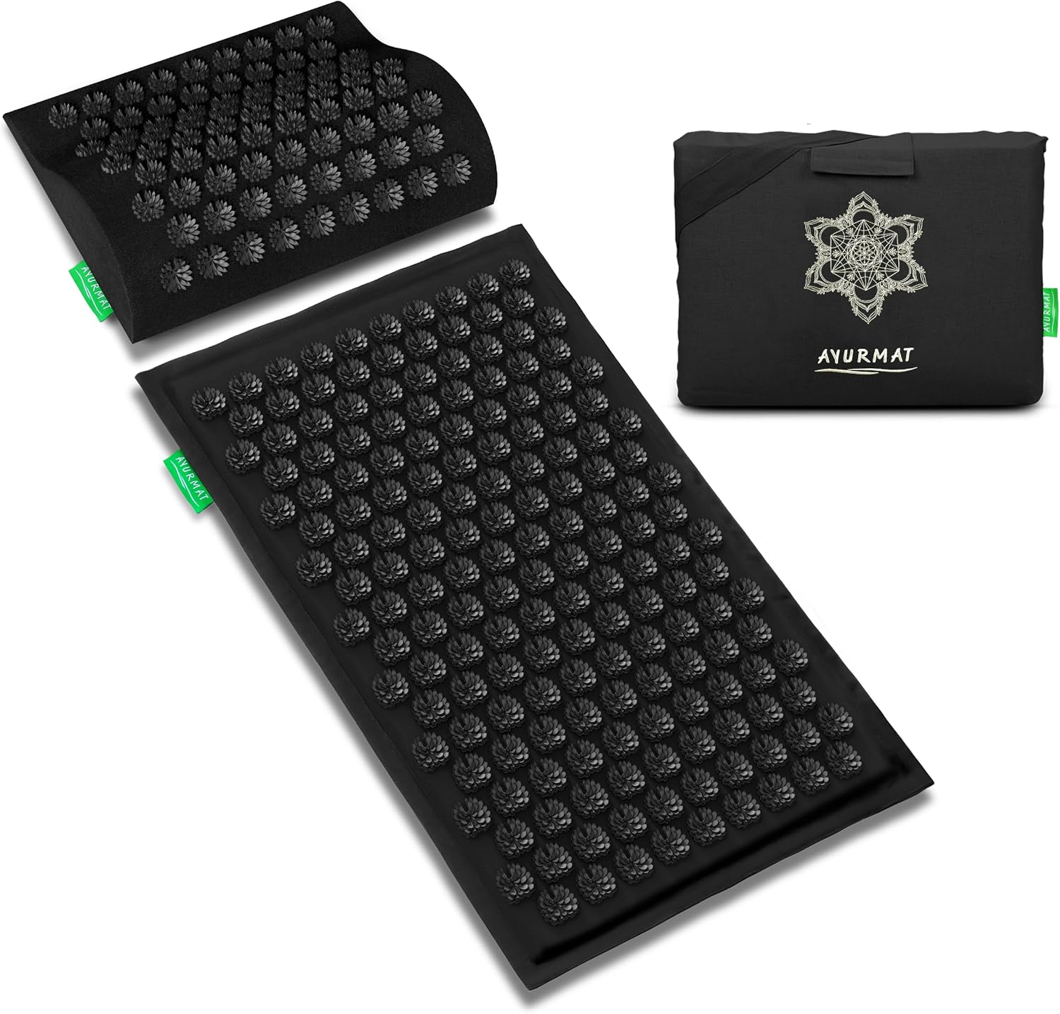 Detalle de AyurMat Acupressure Mat and Pillow Set, Black Linen with Coconut Fibre