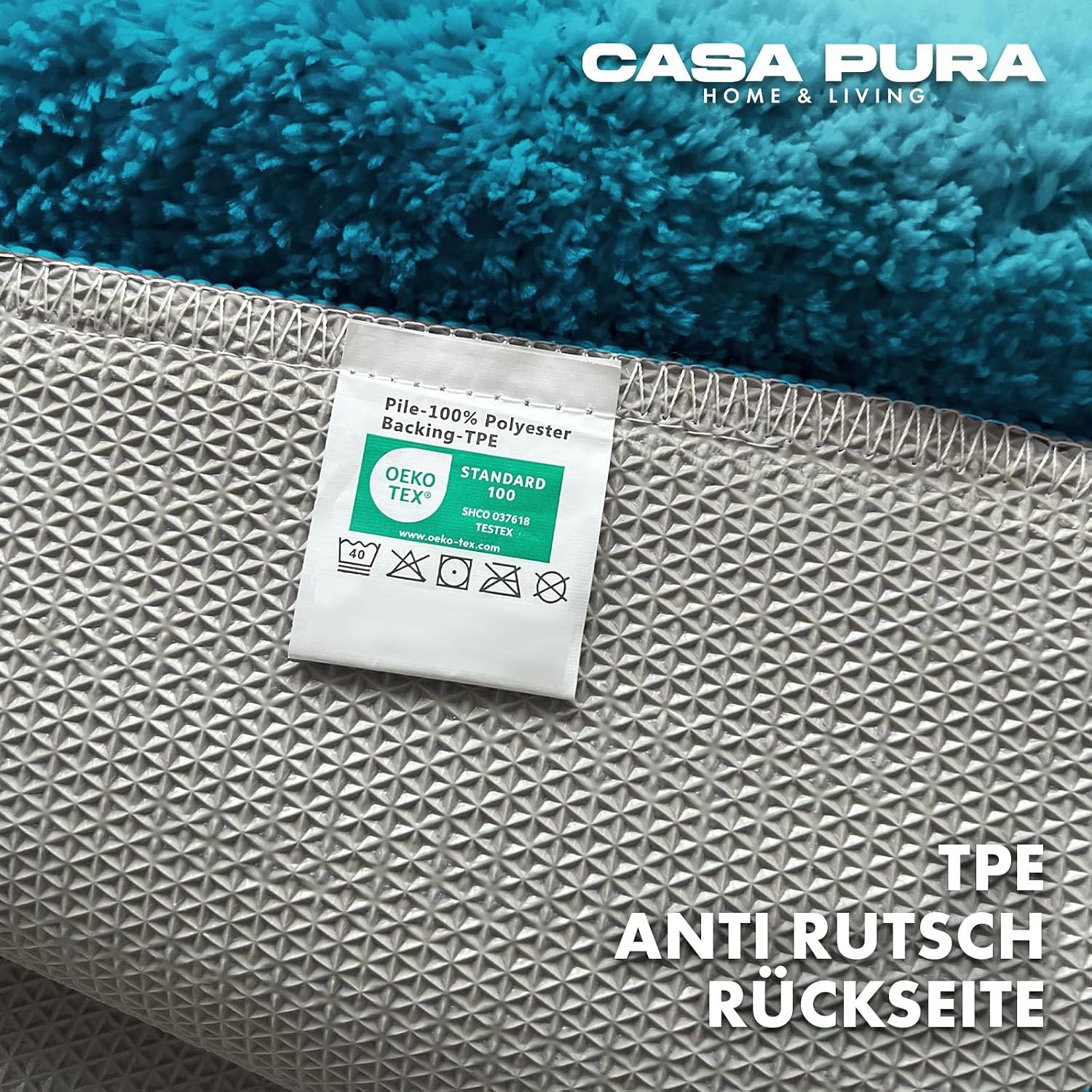 Detalle 2 de casa pura Badematte „Sky Soft“ türkis – weiche, rutschfeste Shaggy-Badvorleger, waschbar