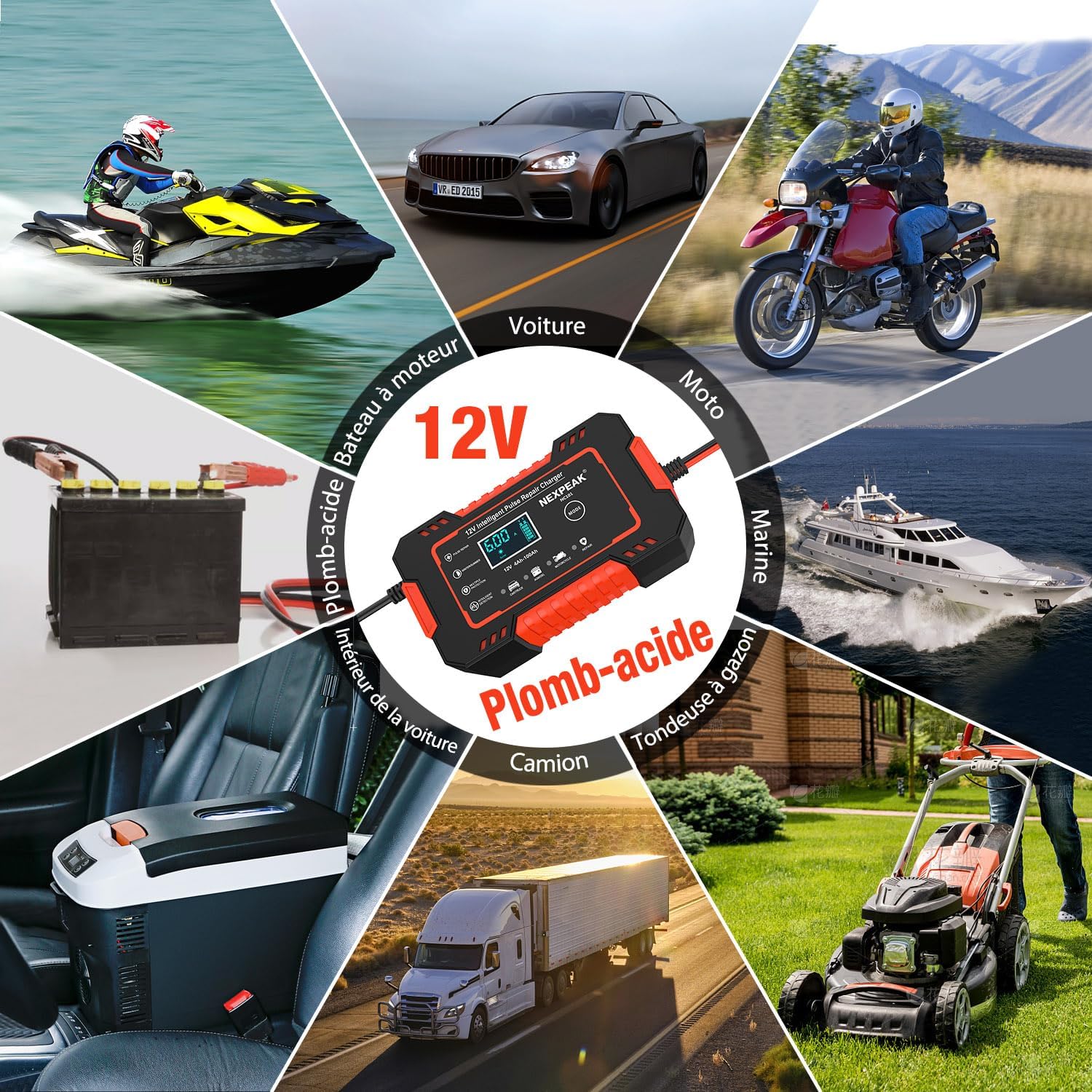 Detalle de NEXPEAK 6A Chargeur de Batterie 12V – Chargeur intelligent et réparation pour auto et moto