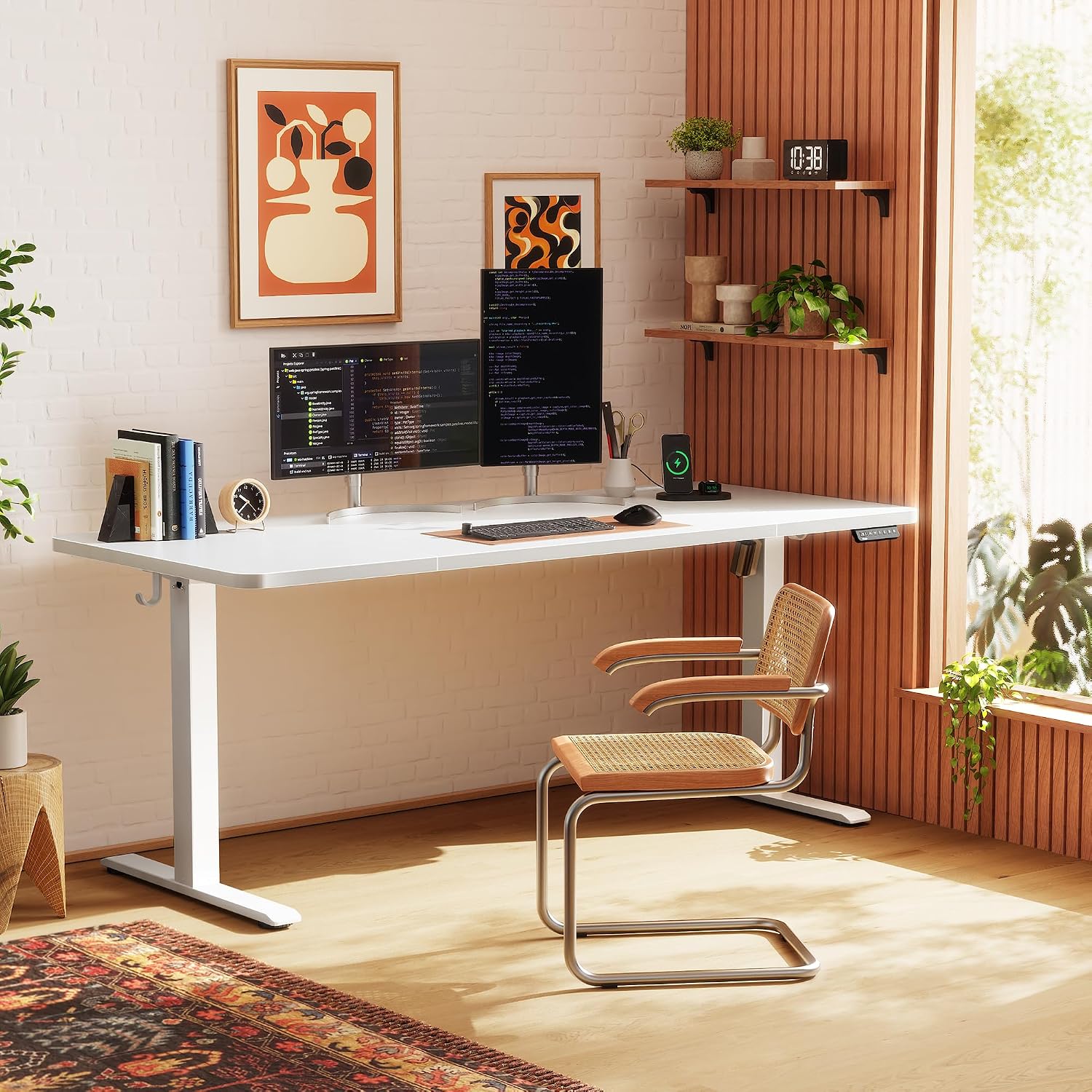 Detalle de Huuger 63 x 24 Inch Electric Standing Desk with Outlets and USB-C (White)