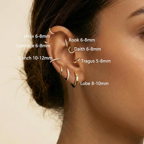 Thumbnail 3 de ATTILA 4 Pairs 14K Gold Plated Hoop Earrings for Women – 8/8/10/12 mm, 925 Silver Posts