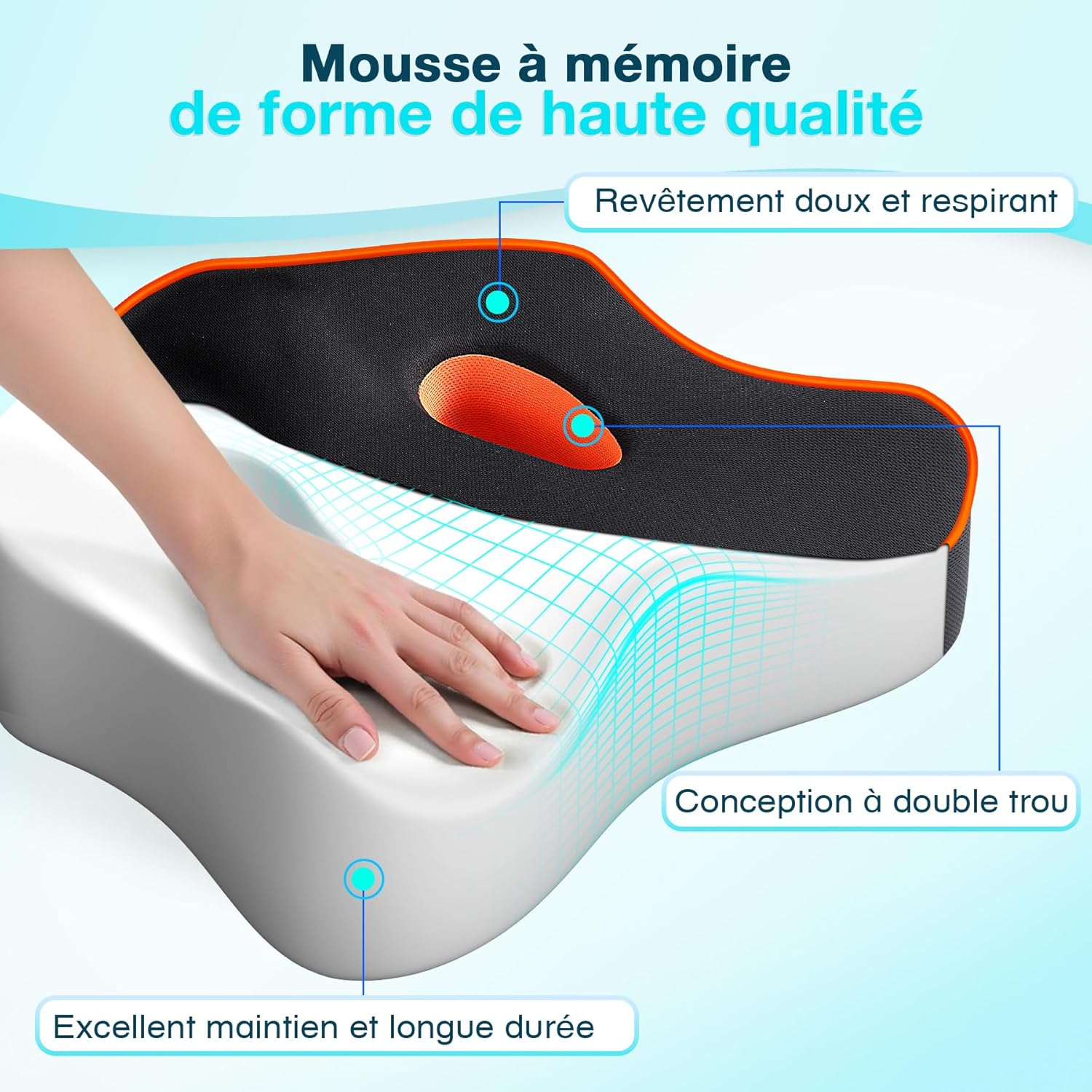 Detalle de POOTACK Coussin d’Assise: Coussin Chaise Bureau, Voiture et Maison avec Mousse Mémoire et Housse Respirante
