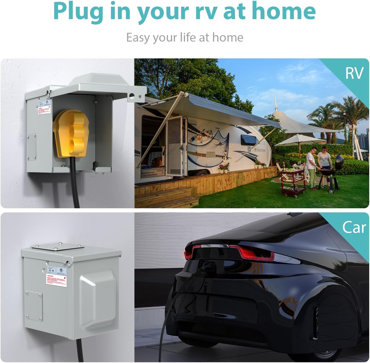 Detalle 1 de WEBANG RM30DFPB 30 Amp RV Outlet Box, Lockable, Rainproof, NEMA TT-30R