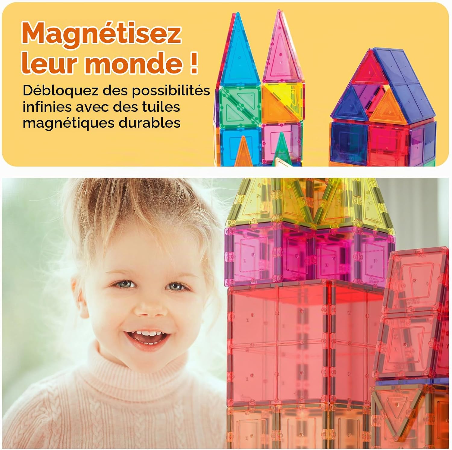 Detalle 1 de PicassoTiles PT60 magnetische bouwtegels, 60 stuks voor 3D-constructies