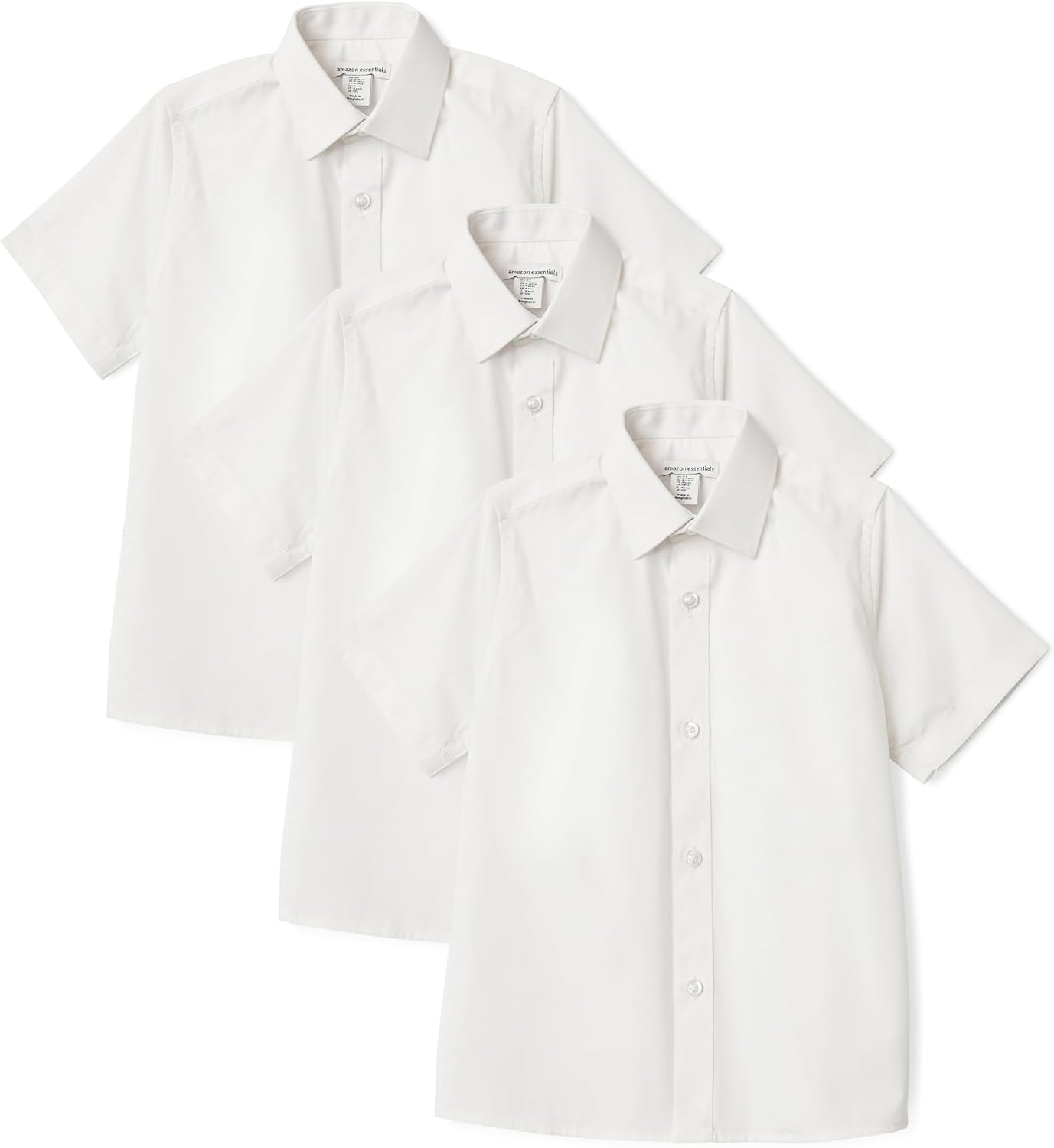 Detalle de Amazon Essentials Boys' Easy-Iron Short-Sleeve Poplin School Uniform Shirt, Pack of 3