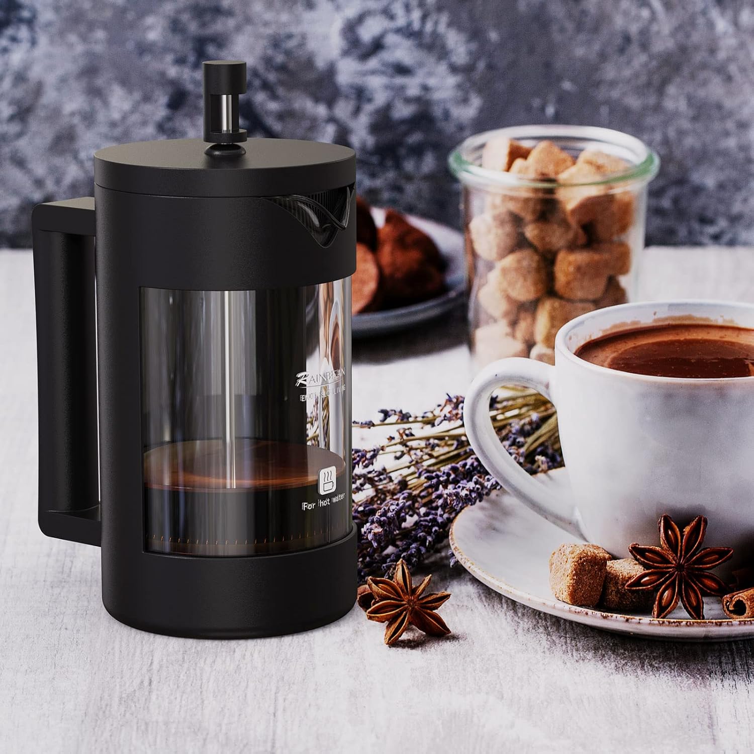 Thumbnail 5 de RAINBEAN Cafetiere Coffee Press (2 cups / 350ml) with 3-stage filtration, borosilicate glass French press