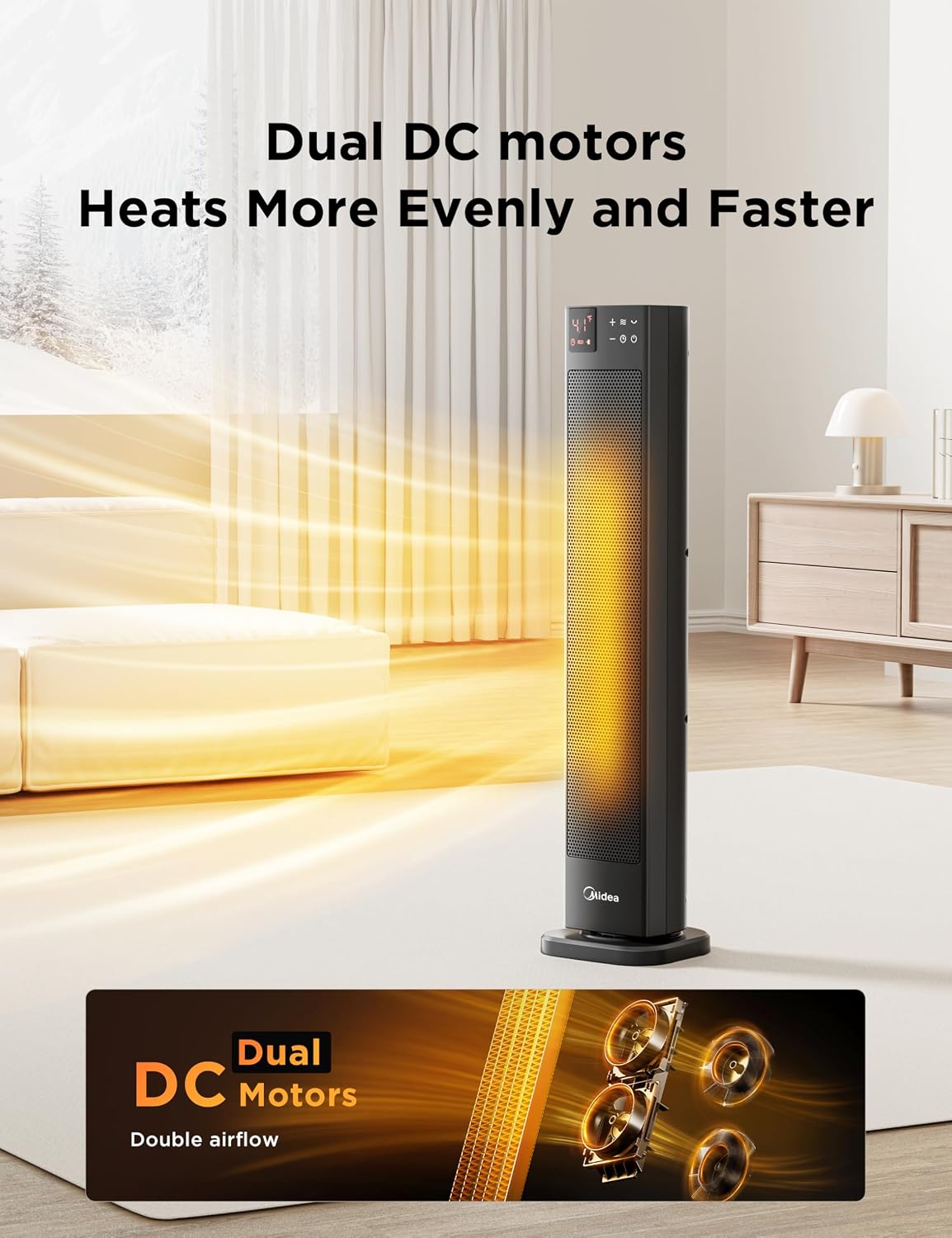 Detalle de Midea 30 Inch Ceramic Tower Heater 2000W 🌡