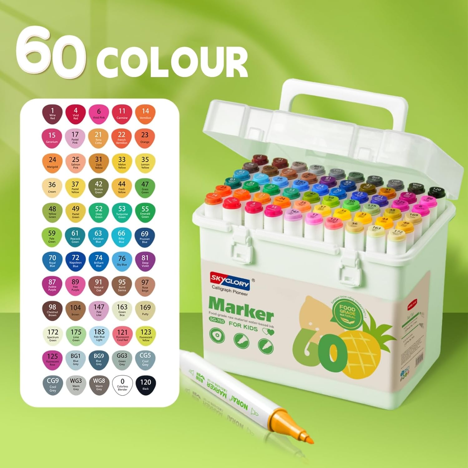 Thumbnail 1 de SKYGLORY 60-Colour Washable Art Marker Set (Dual Nib) – Water-Based Felt Tip Pens for Beginners