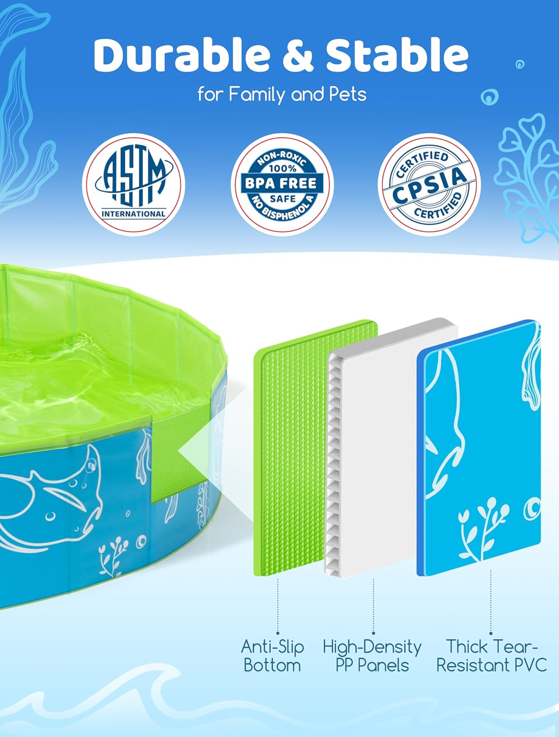 Thumbnail 4 de Hikiddy Foldable Kiddie Pool with Canopy (63in) – Extra Large Family Splash Pool for Outdoor Water Play