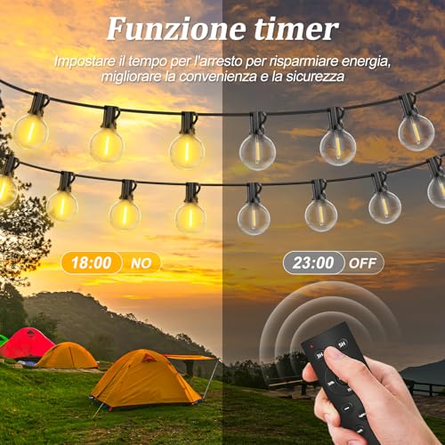 Detalle de Warlisou Catena Luminosa Esterno Dimmerabile 20 m con Telecomando IP44 – Bianco Caldo