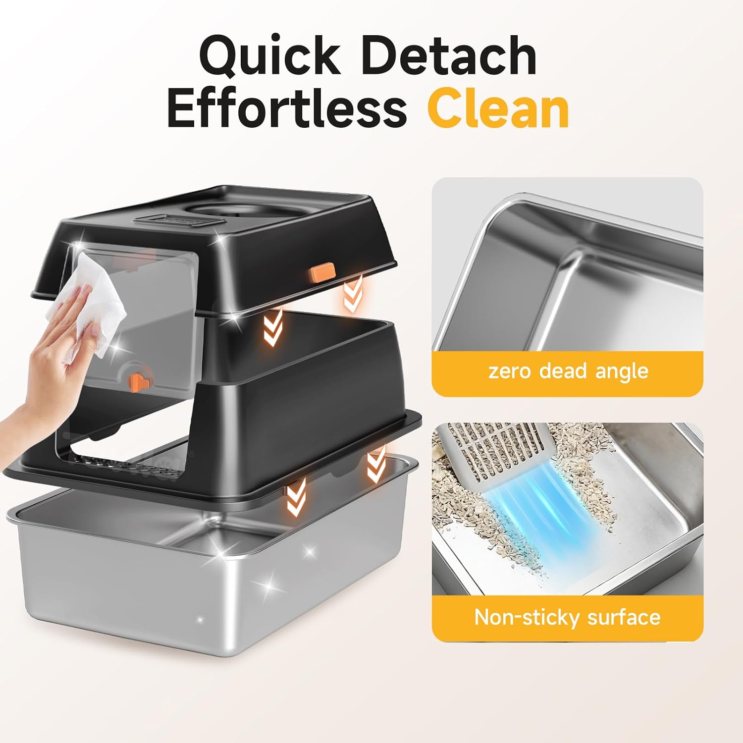Detalle 1 de Tevila Black-1Pack XL Enclosed Stainless Steel Cat Litter Box with Scoop & Mat
