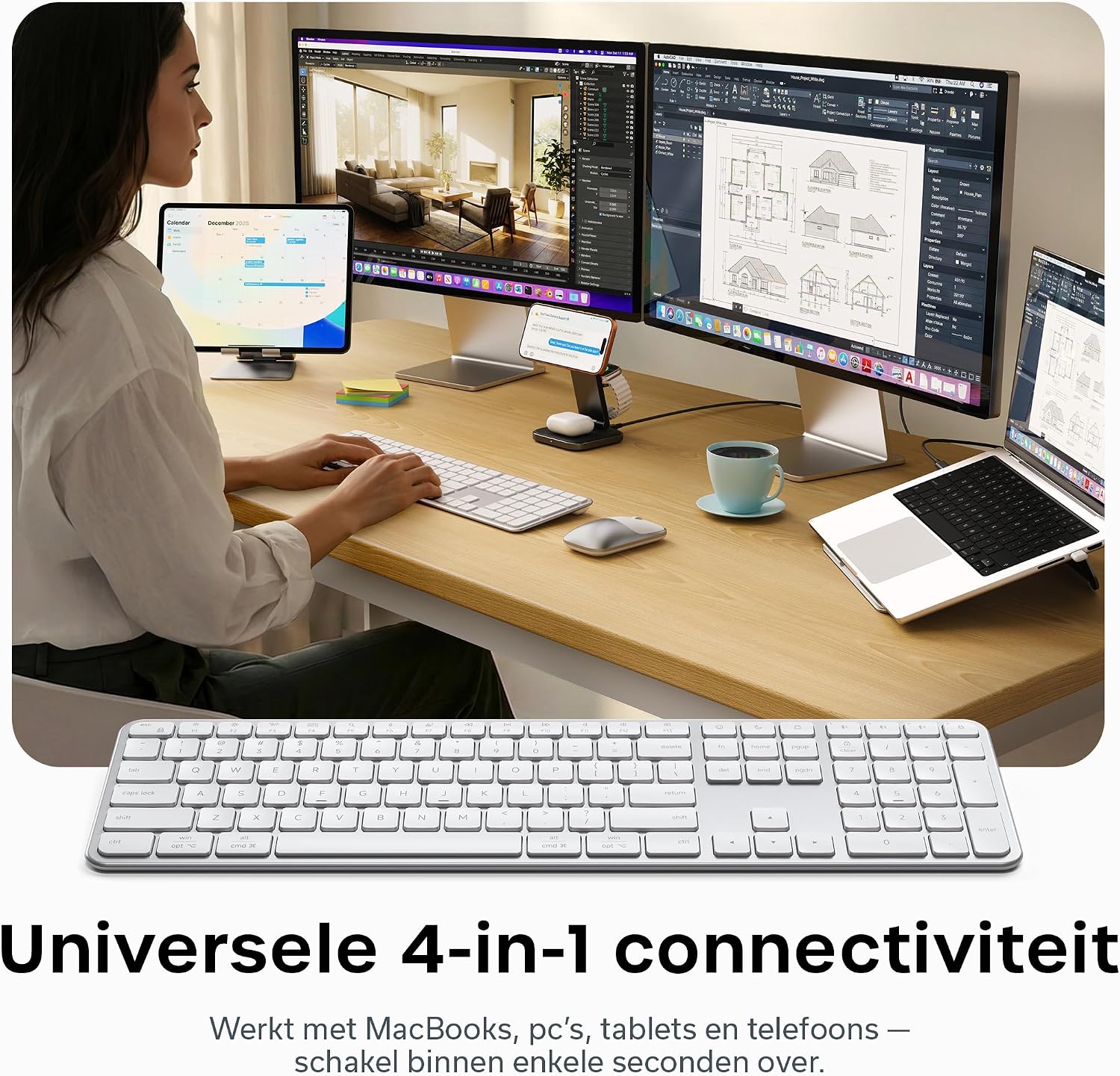 Thumbnail 2 de SATECHI Slim EX3 draadloos toetsenbord met numeriek blok, US QWERTY en USB-C