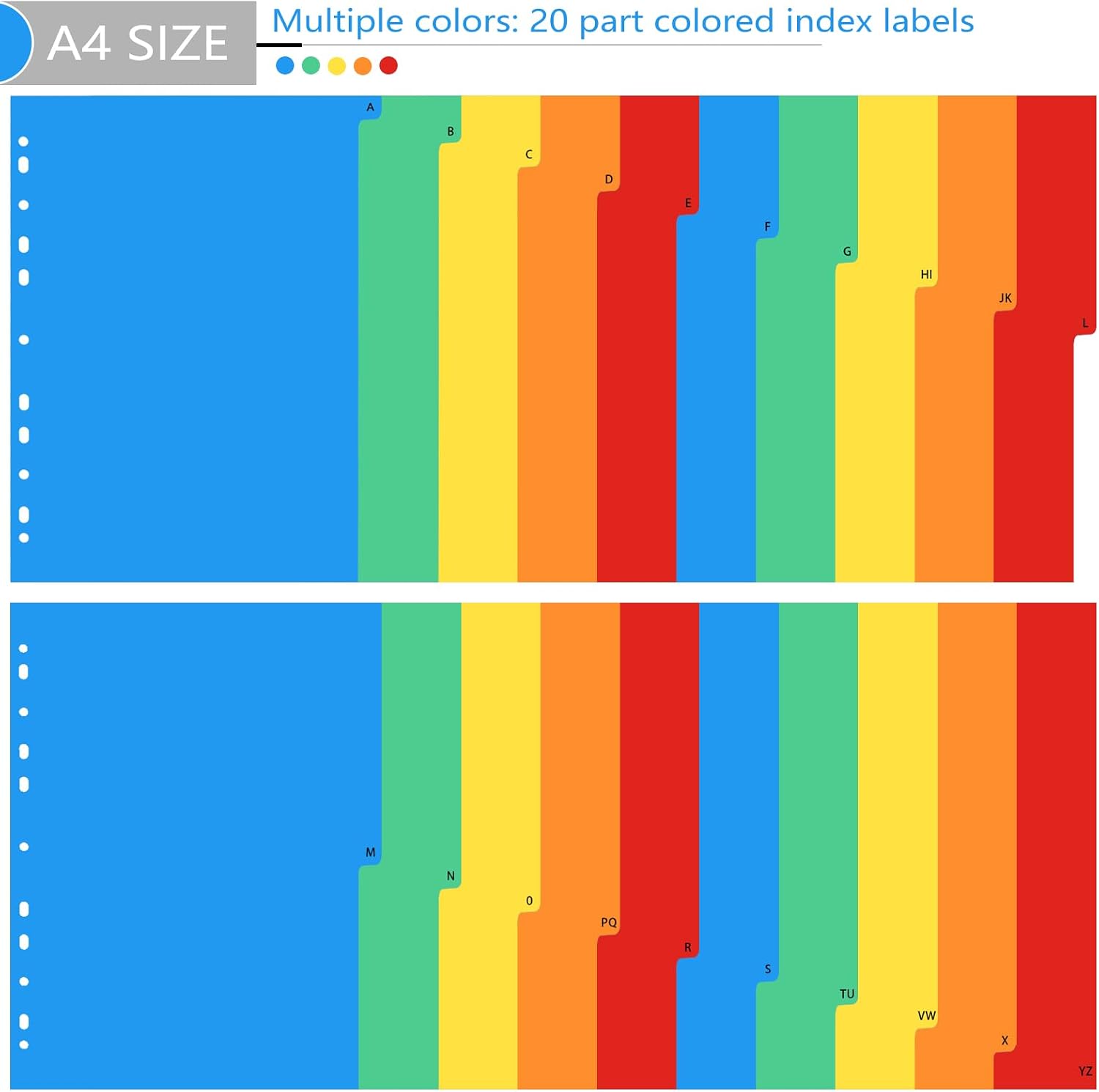 Thumbnail 6 de FUYOAL A4 File Dividers (3-pack, 20 tabs each) A–Z coloured plastic index dividers