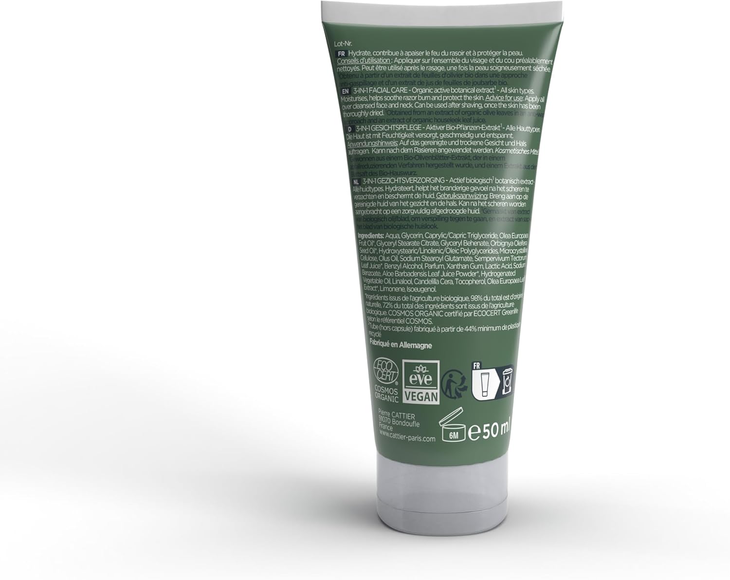 Detalle de Cattier Homme Soin Visage 3 en 1 Bio – 50 ml pour tous types de peaux