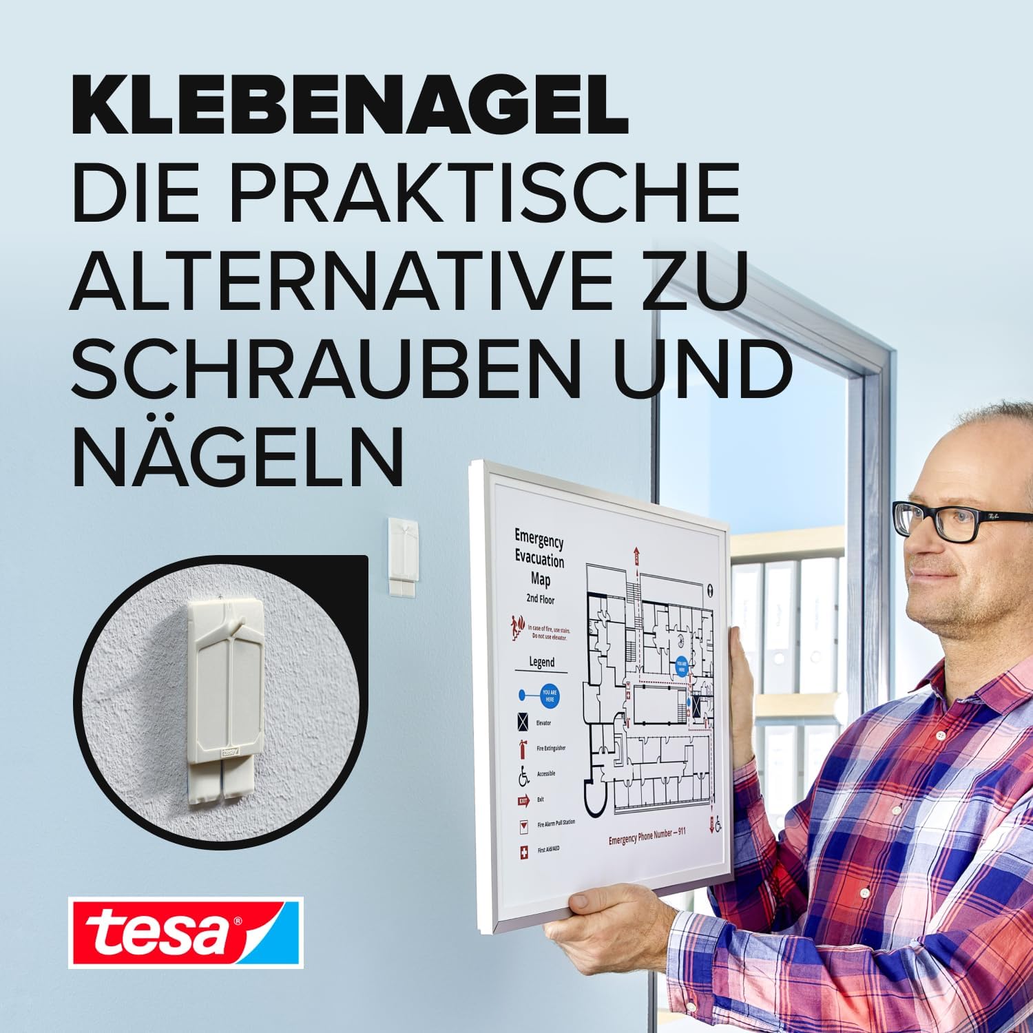 Thumbnail 1 de tesa Klebenagel für Tapeten und Putz 2 kg im 3er Pack – Selbstklebende Nägel für empfindliche Oberflächen