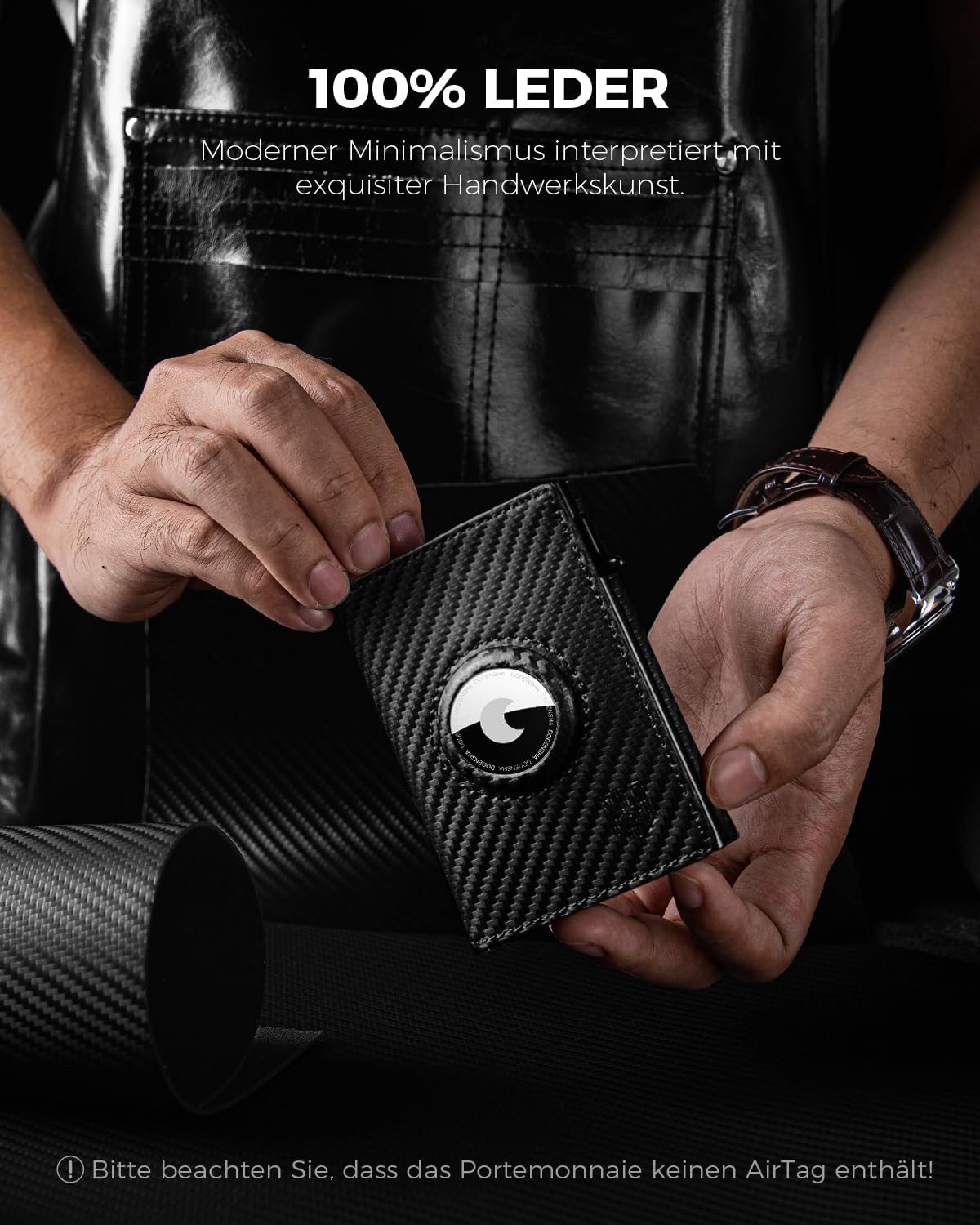 Thumbnail 6 de DODENSHA MagSnap Airtag Wallet Herren mit RFID-Kartenetui aus Leder (Carbon) – Smart Wallet mit AirTag-Fach