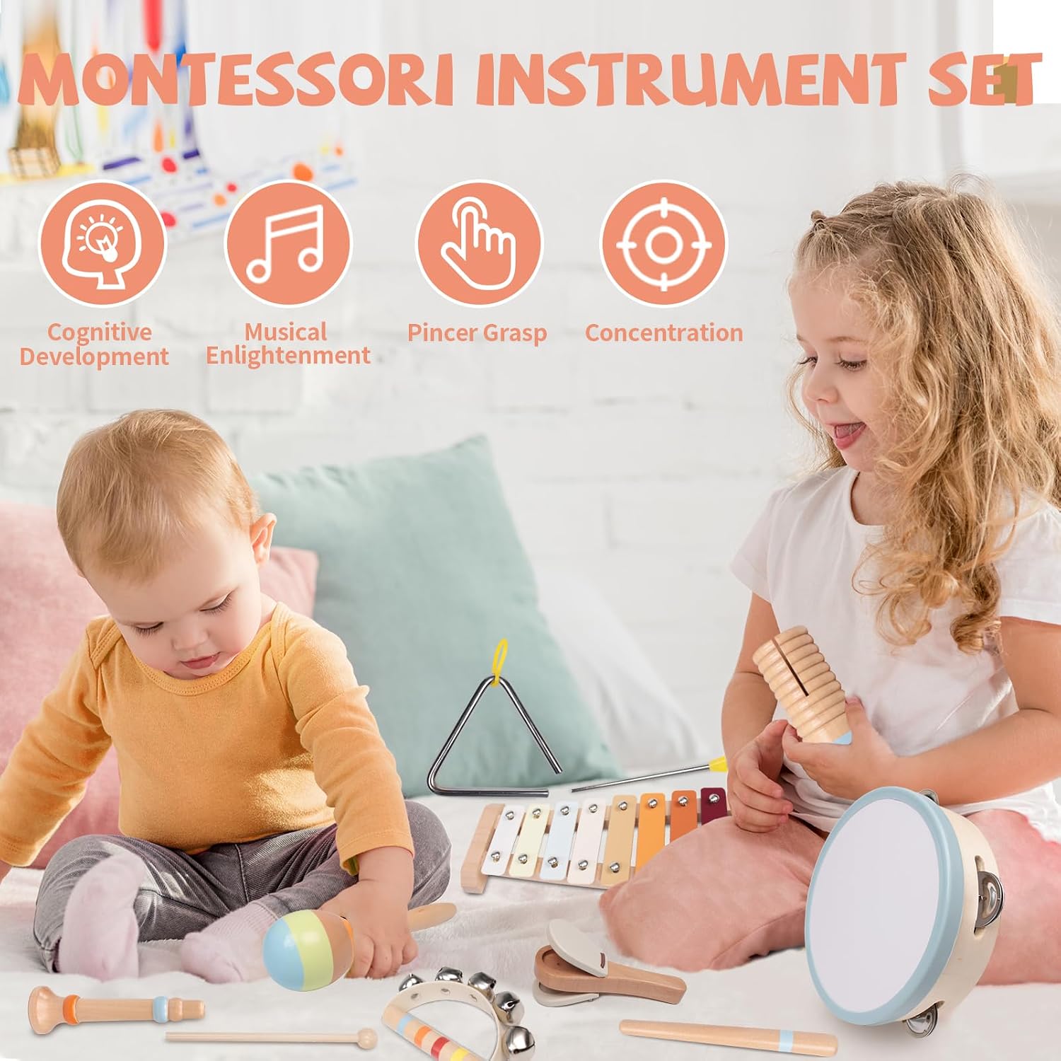 Thumbnail 1 de Baby Musical Instruments Set — Montessori Wooden 8-in-1 for Toddlers (Ages 1-3)
