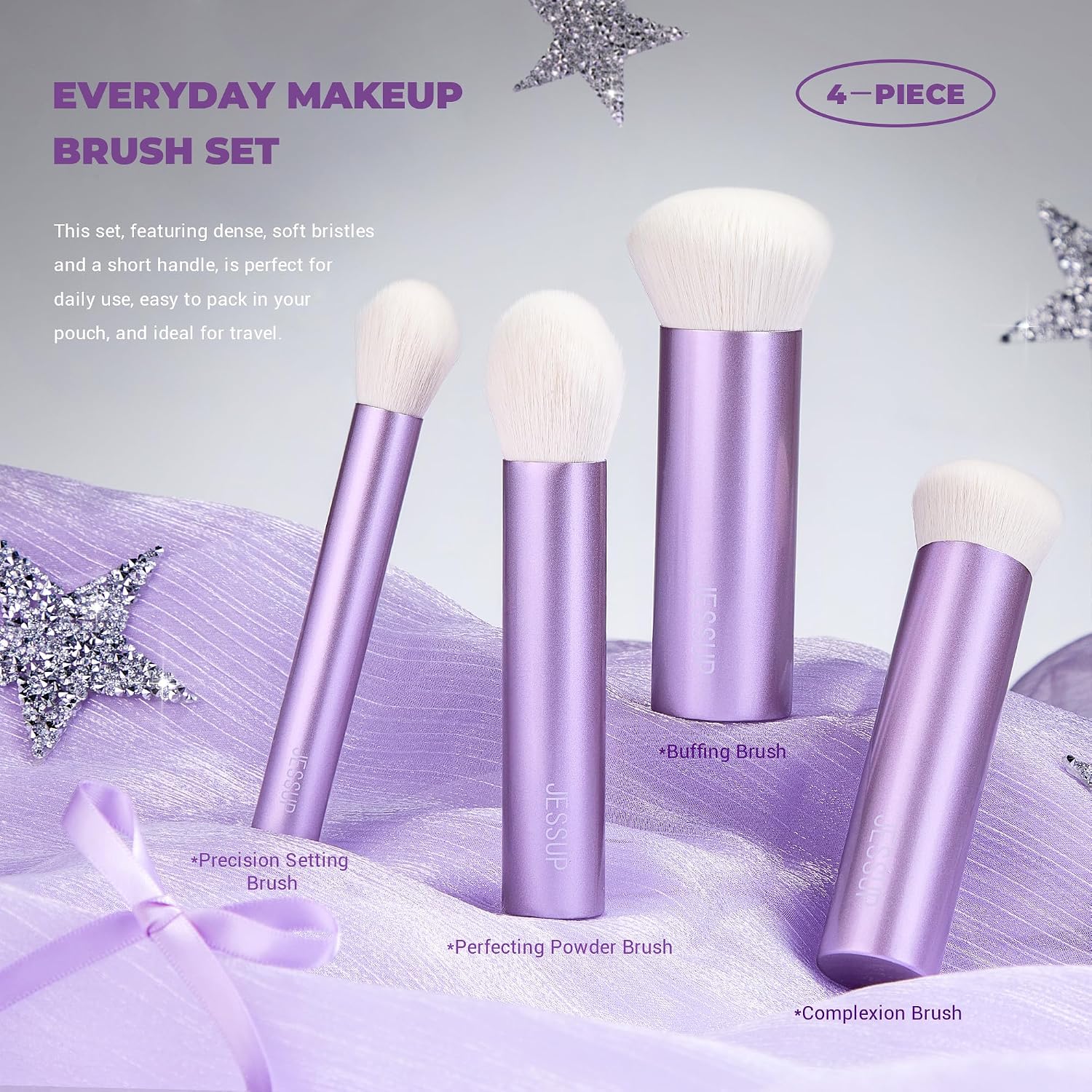 Detalle de Coffret Jessup de pinceaux de maquillage violet 11 pièces (kabuki, éponges, houppettes, tapis de nettoyage) T885
