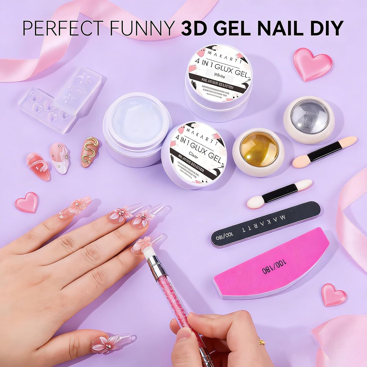 Detalle de Makartt 3D Gel Nail Art Starter Kit with Clear & White Builder Gel