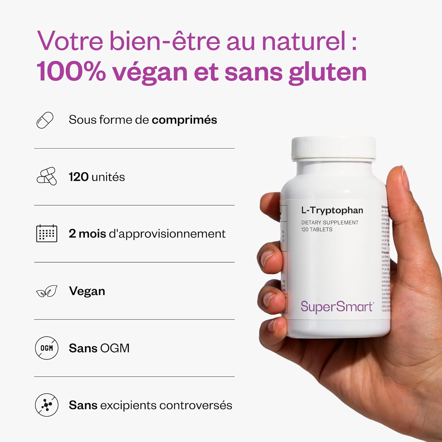 Thumbnail 5 de L-Tryptophane Supersmart — Précurseur de la sérotonine et de la mélatonine, vegan et sans gluten