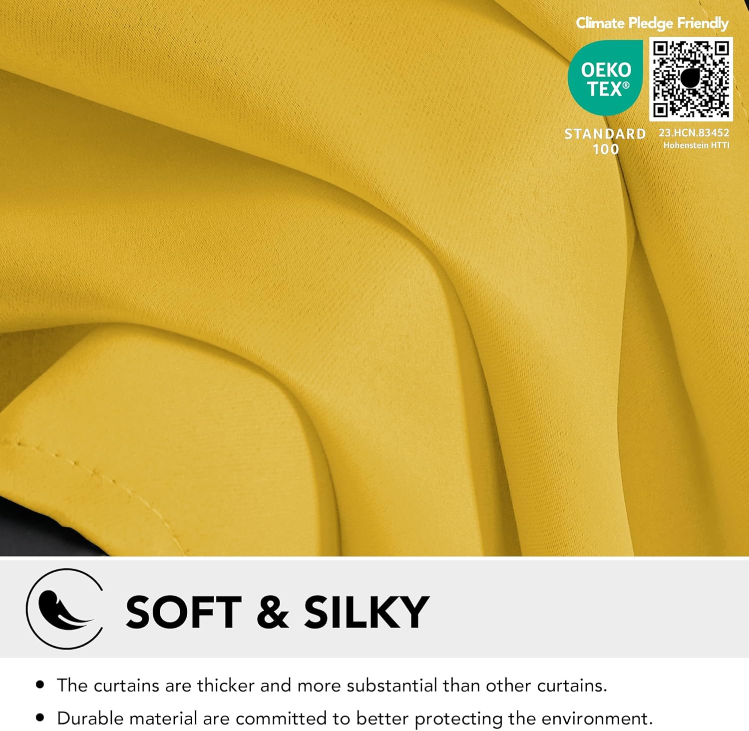 Thumbnail 5 de Deconovo Blickdichter Ösen-Vorhang fürs Kinderzimmer (Thermogardine) Senfgelb, 220x140 cm – 2er Set