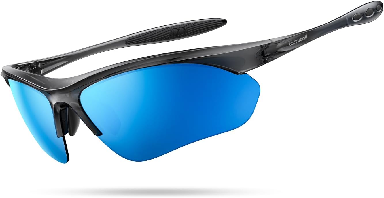 Detalle de Lamicall Occhiali da Sole Ciclismo Polarizzati – 22g, Design Avvolgente, UV400, Montatura TR90