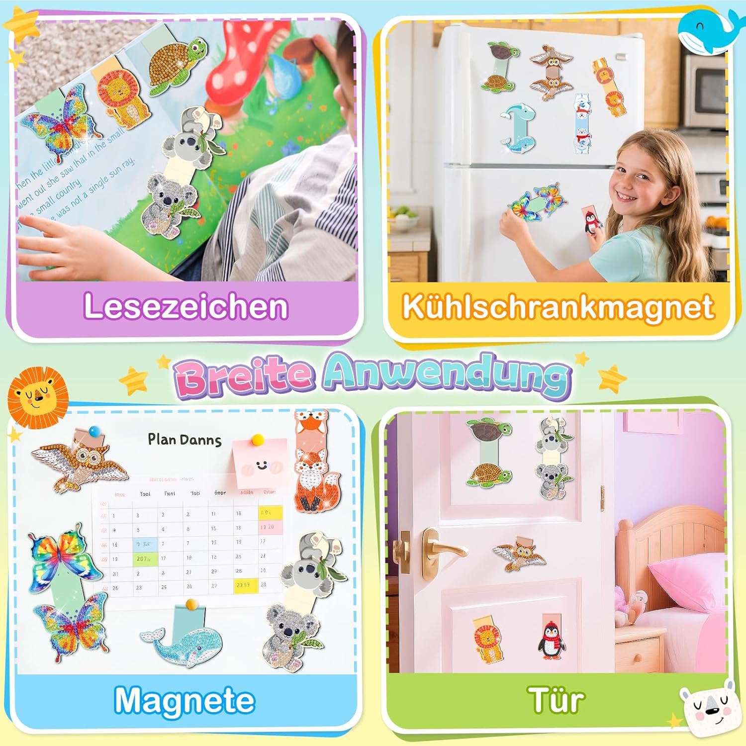 Detalle de Molleyzi Diamond Painting Lesezeichen für Mädchen (6–10 Jahre) – Bastelset mit DIY-Magneten