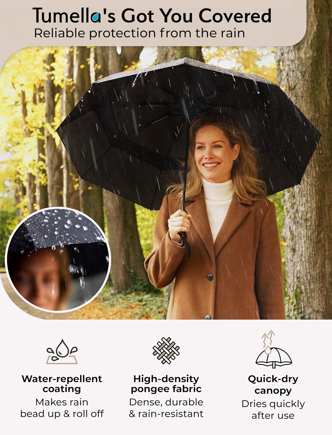 Detalle de TUMELLA Strongest Windproof Travel Umbrella 42in ☔