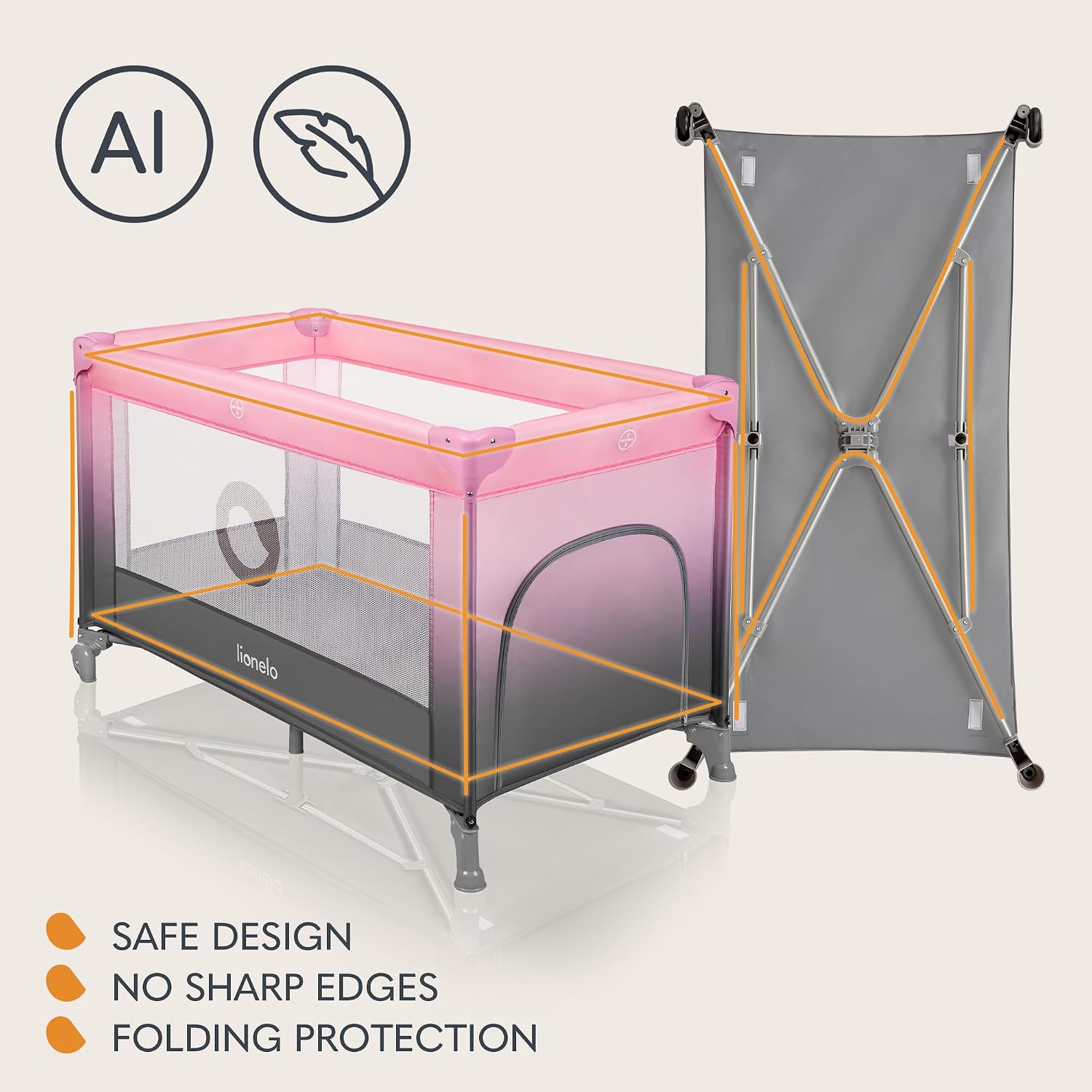 Thumbnail 6 de Lionelo STEFI Travel Cot: Portable Baby Bed for 0–36 kg with Mattress, LockGuard Safety and Easy-Fold System
